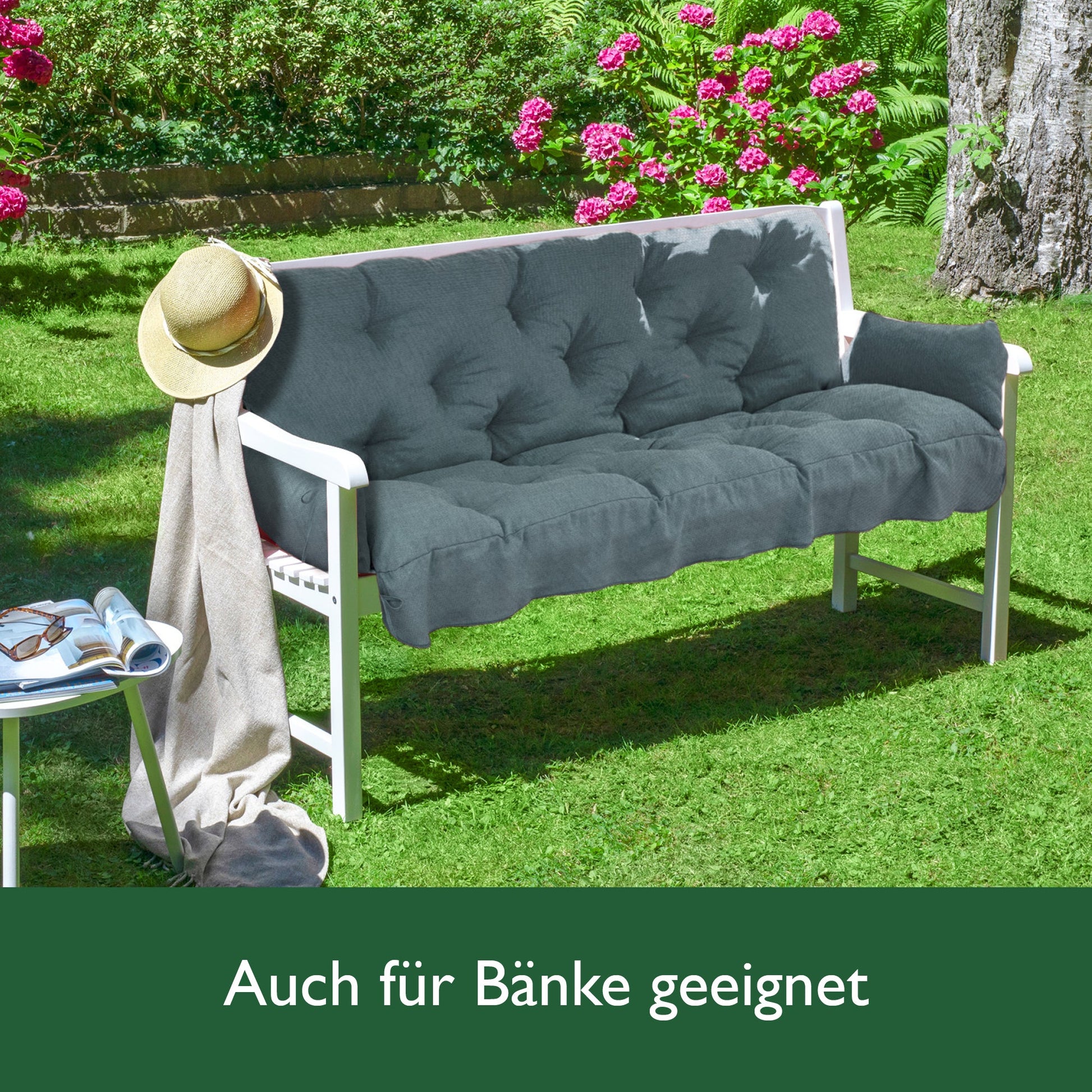 Beautissu Hollywoodschaukel Gartenauflage mit 8 cm Polsterung und 2 Seitenkissen, UV-beständig, OEKO-TEX zertifiziert