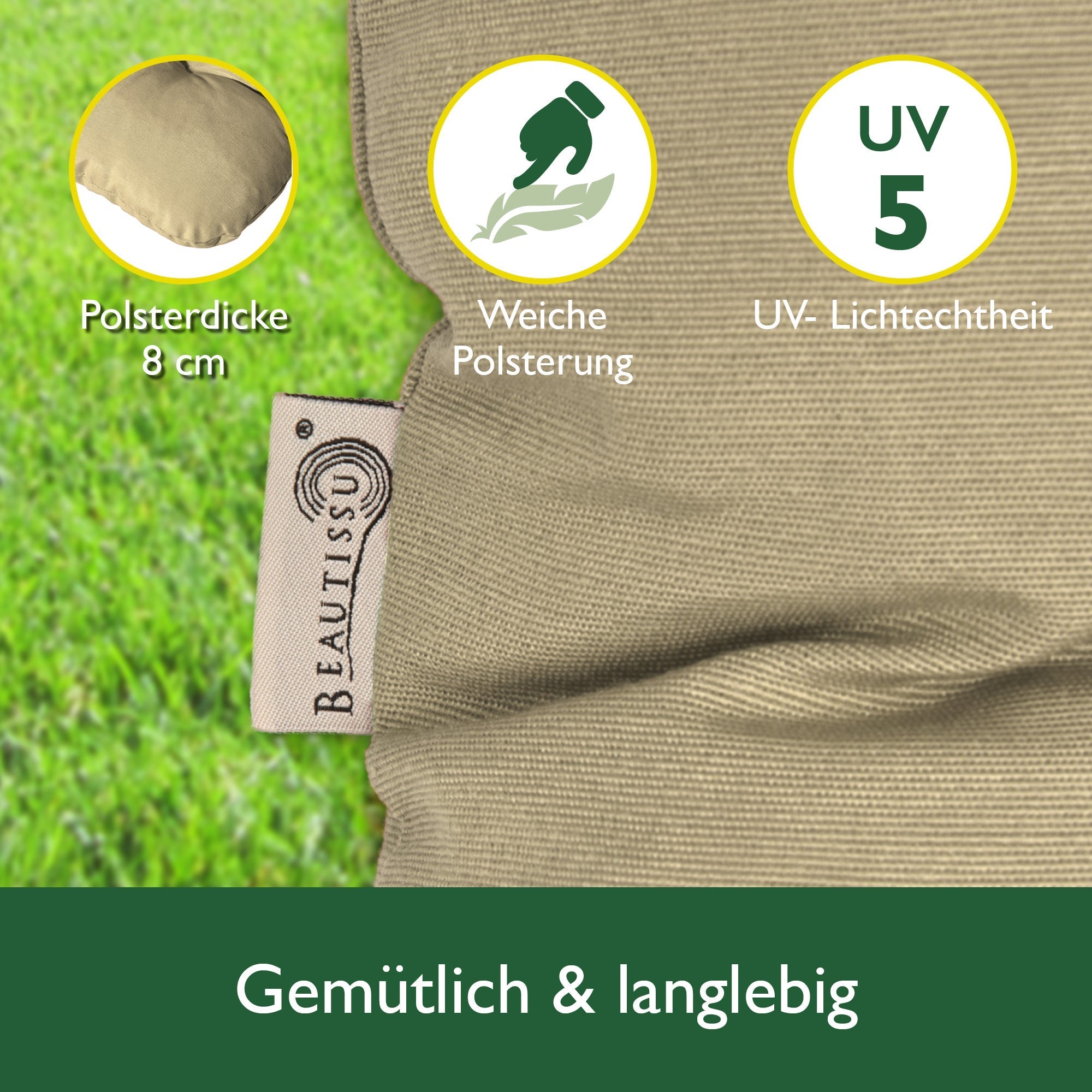 Beautissu Hollywoodschaukel Sitzkissen-Set mit 8cm Polsterung und UV-beständigem Polyesterbezug