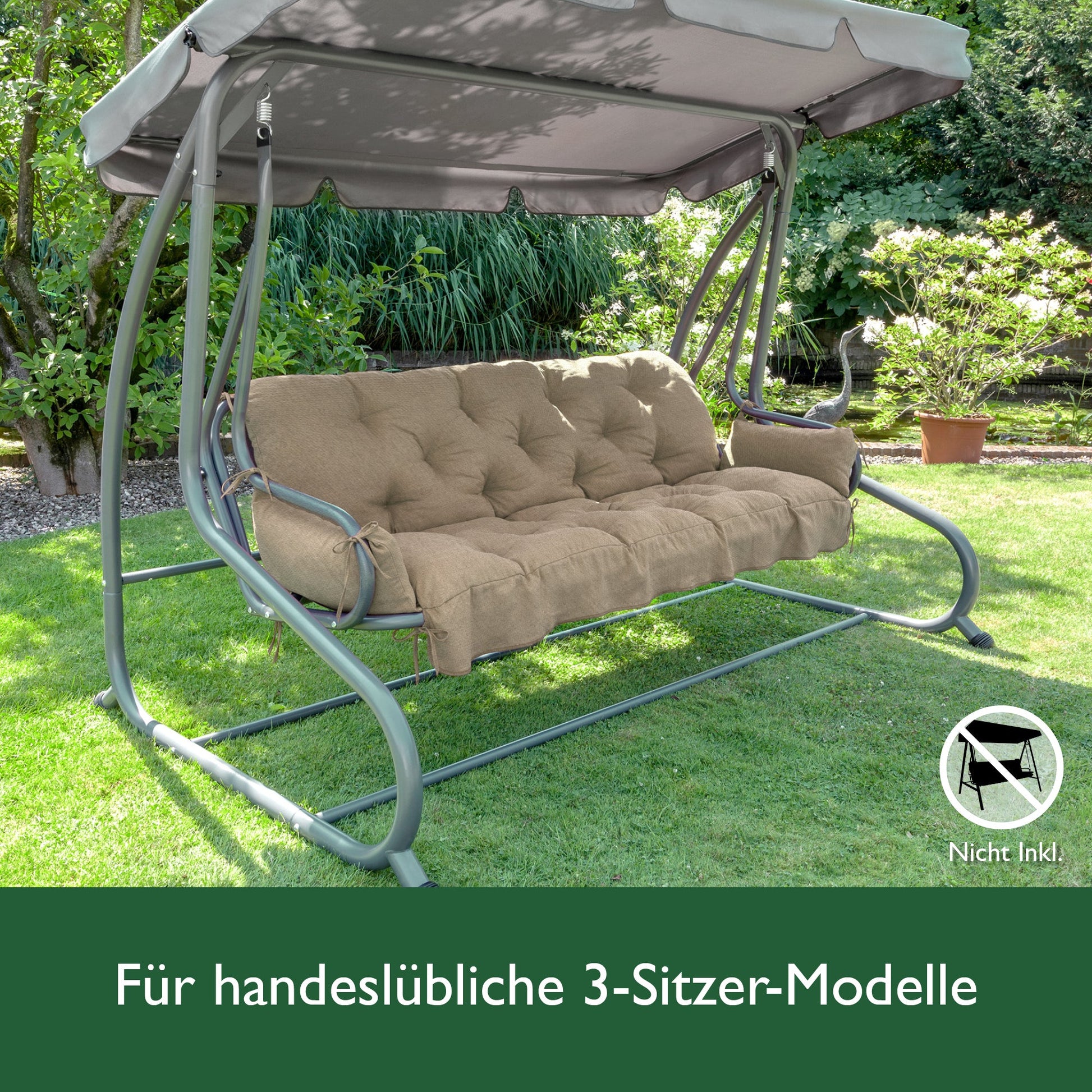 Beautissu Hollywoodschaukel Gartenauflage mit 2 Seitenkissen 180x50x8 cm, UV-beständig, weiche Schaumflockenfüllung, OEKO-TEX zertifiziert