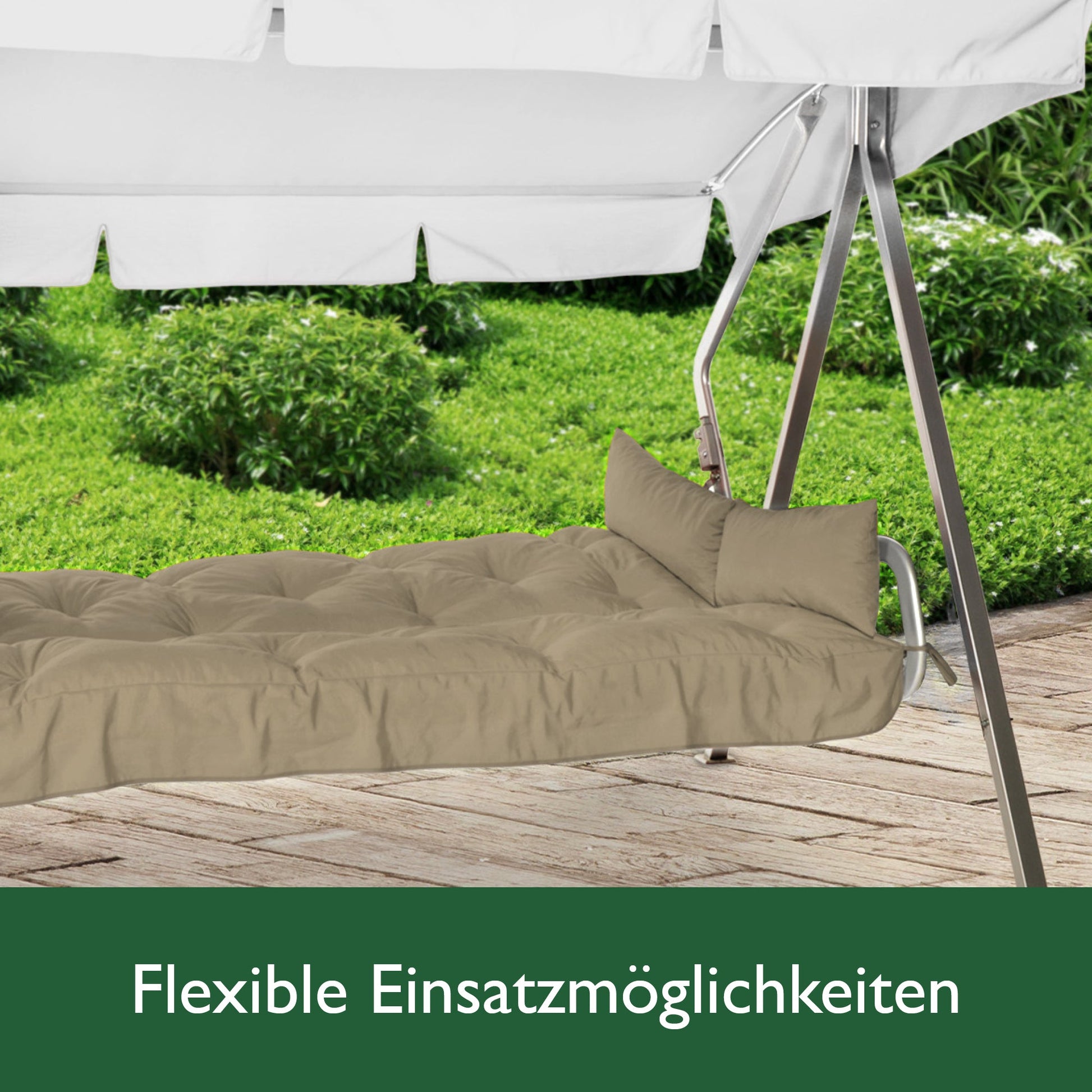 Beautissu Hollywoodschaukel Auflage mit 8 cm Polsterung und 2 Seitenkissen, UV-beständig, polyesterbezug, made in EU
