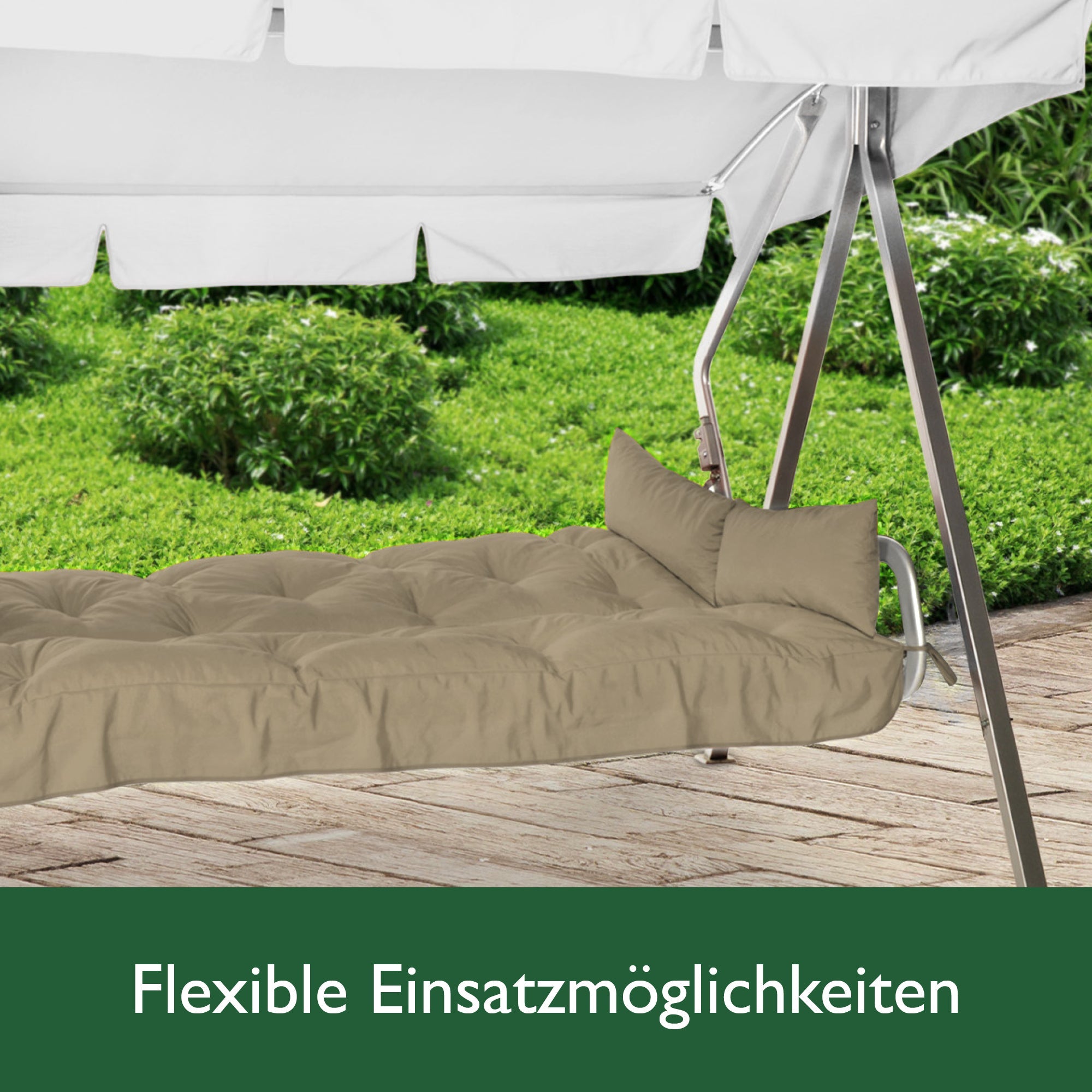 Beautissu Hollywoodschaukel Auflage mit 8 cm Polsterung und 2 Seitenkissen, UV-beständig, polyesterbezug, made in EU