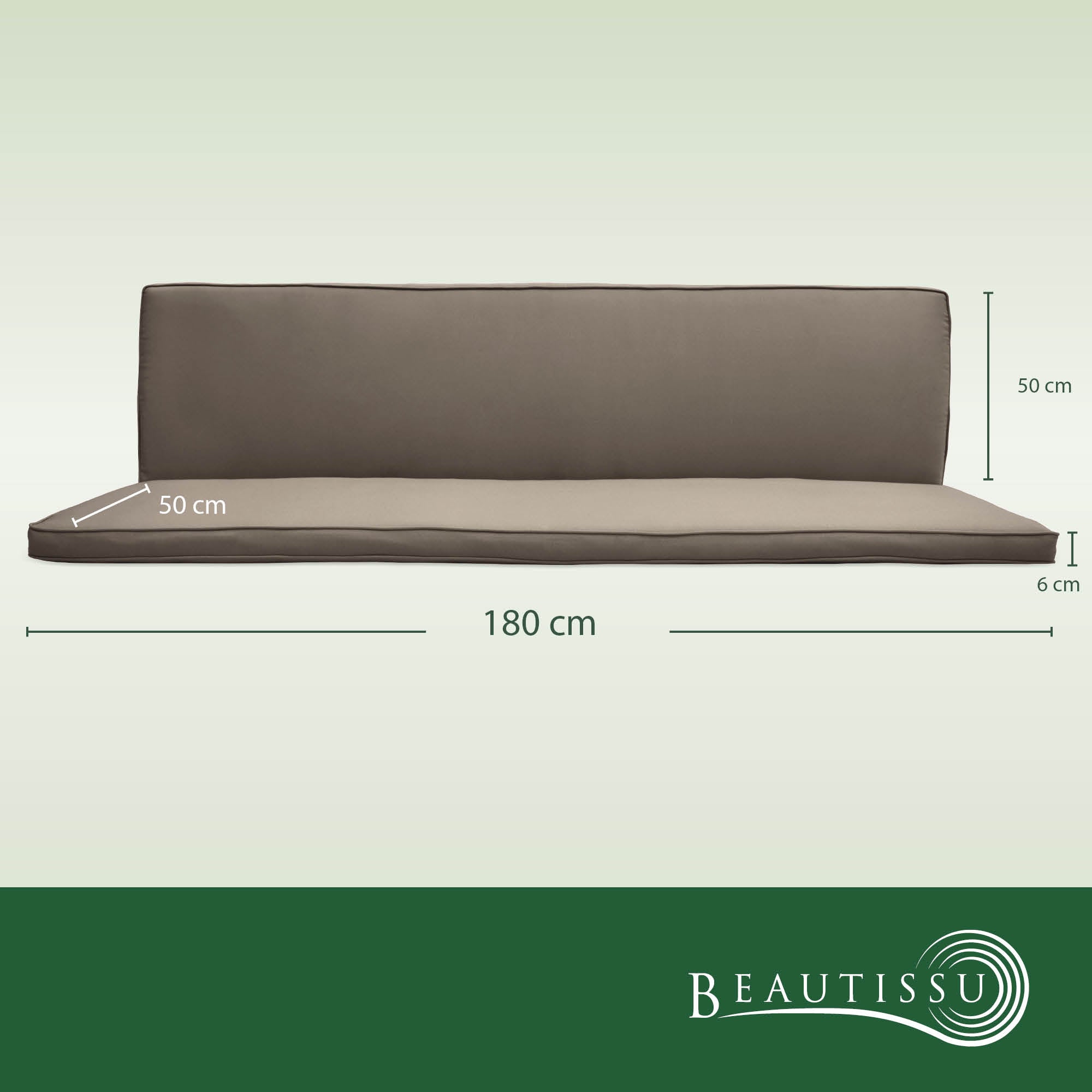 Beautissu Sitzkissen 180x50x6 cm für Hollywoodschaukel, UV-beständig, waschbarer Polyesterbezug, 2er Set Sitz- und Rückenauflage
