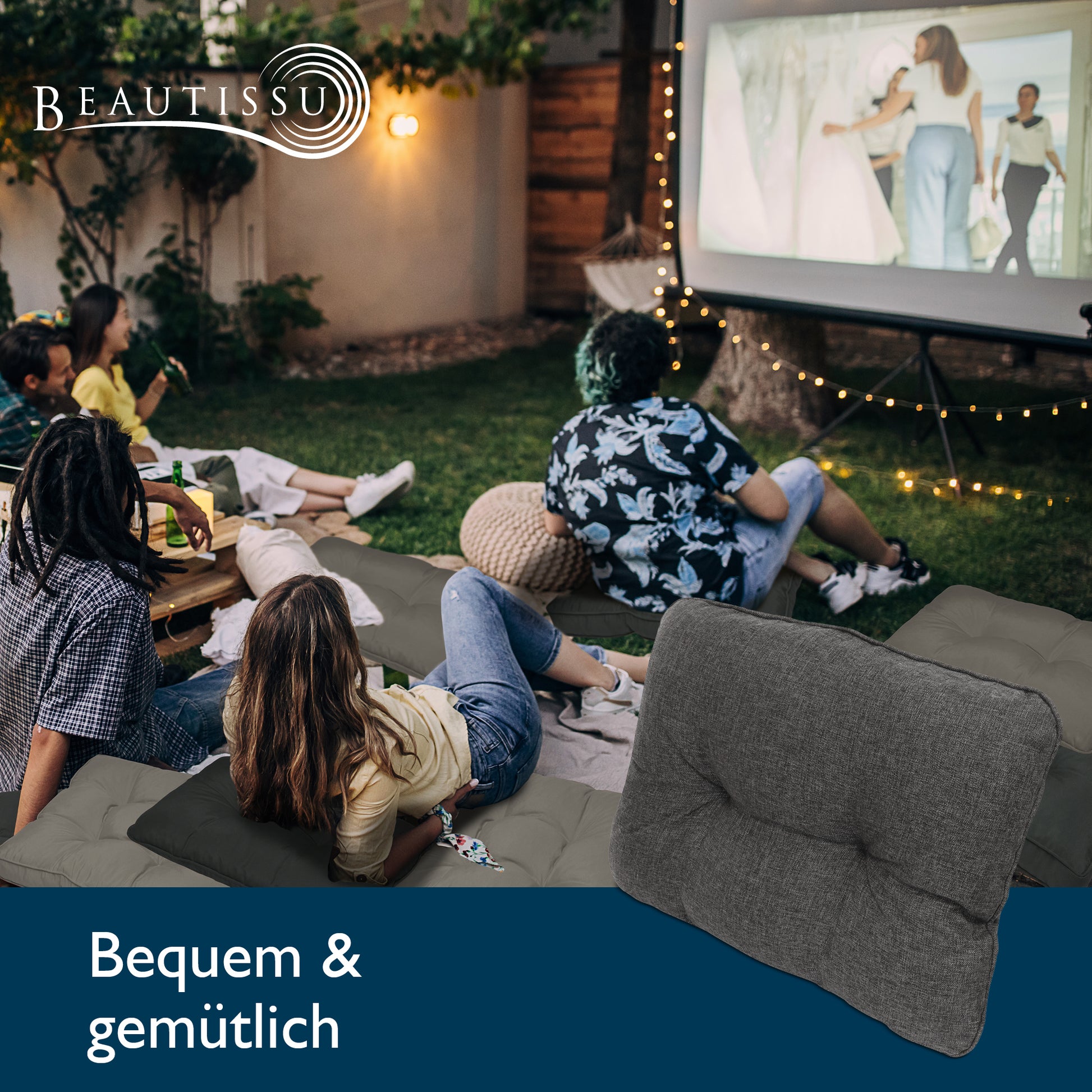 Beautissu Outdoor Lounge Rückenkissen & Sitzkissen 10/12 cm dick Anthr