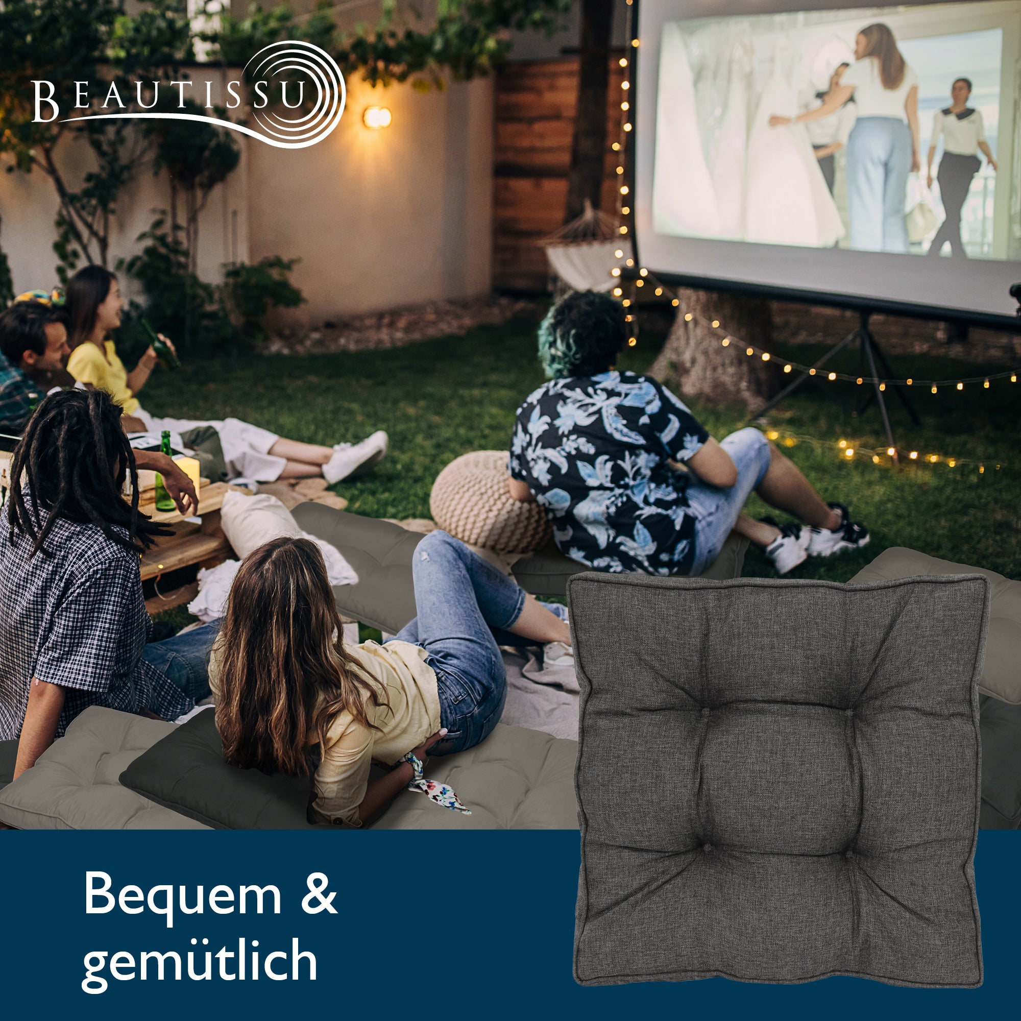 Beautissu Outdoor Lounge Rückenkissen & Sitzkissen 10/12 cm dick Anthr