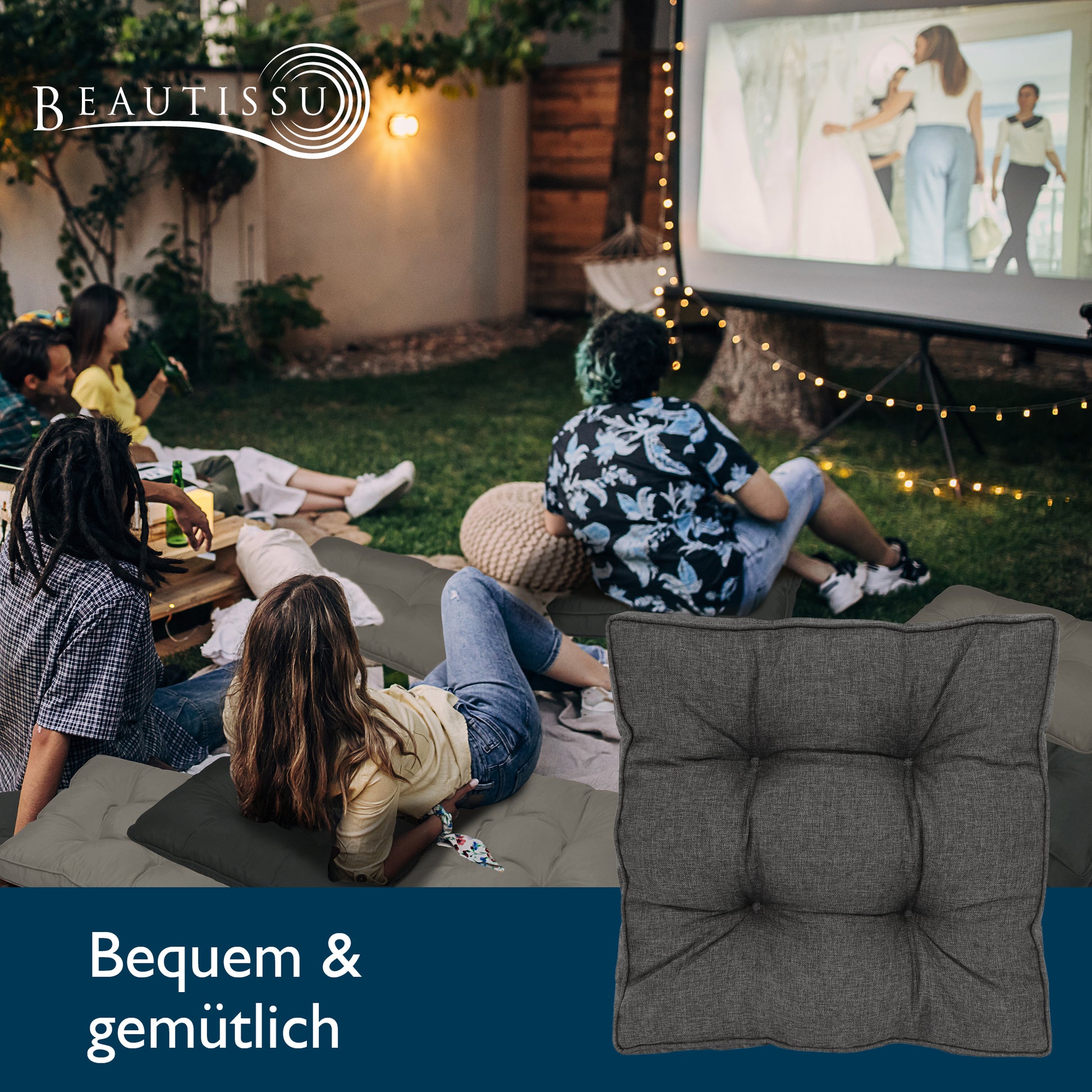 Beautissu Outdoor Lounge Rückenkissen & Sitzkissen 10/12 cm dick Anthr