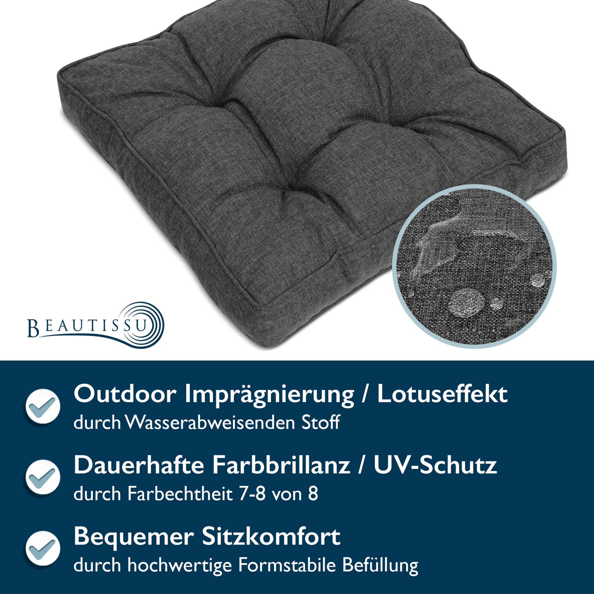 Beautissu Outdoor Lounge Rückenkissen & Sitzkissen 10/12 cm dick Anthr