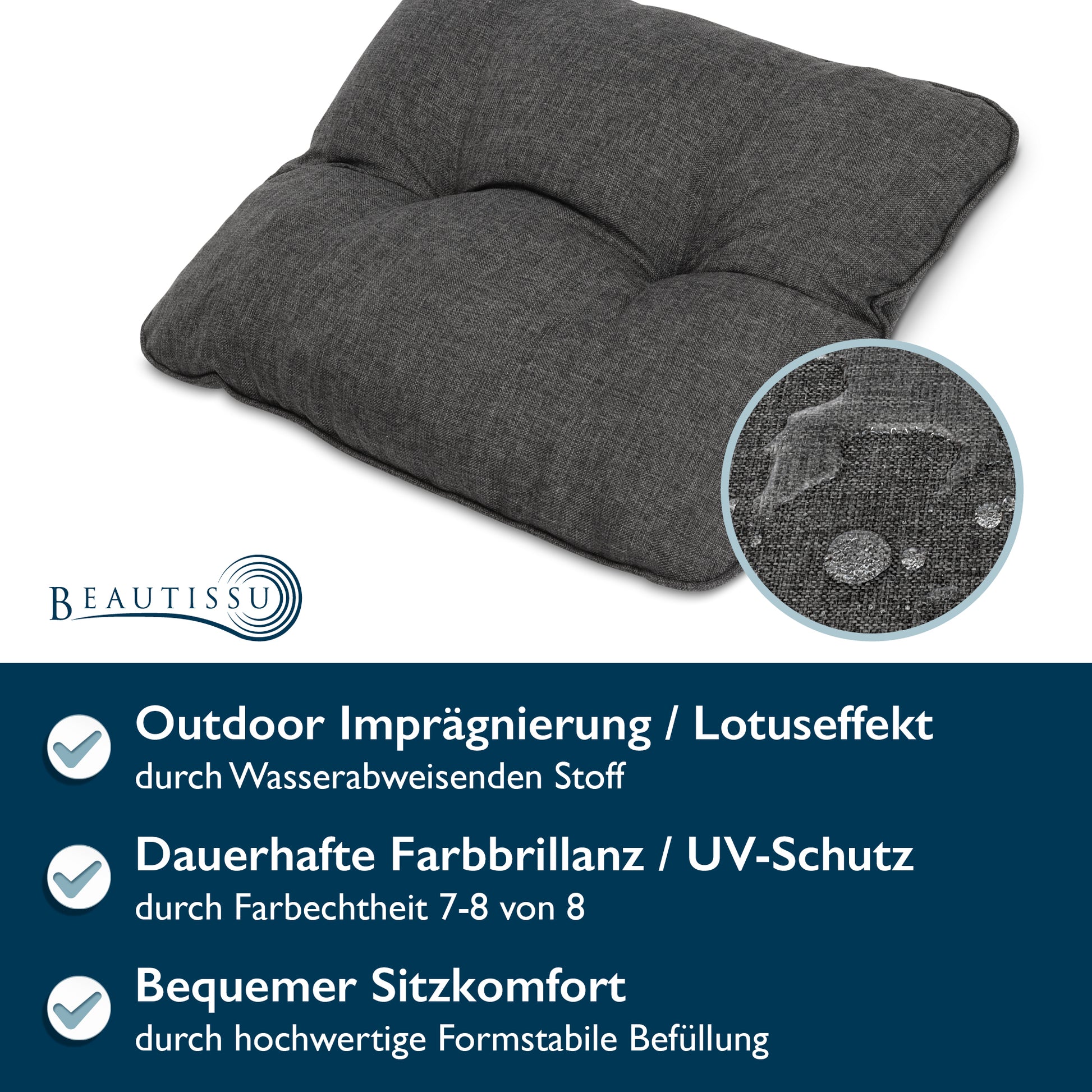 Beautissu Outdoor Lounge Rückenkissen & Sitzkissen 10/12 cm dick Anthr