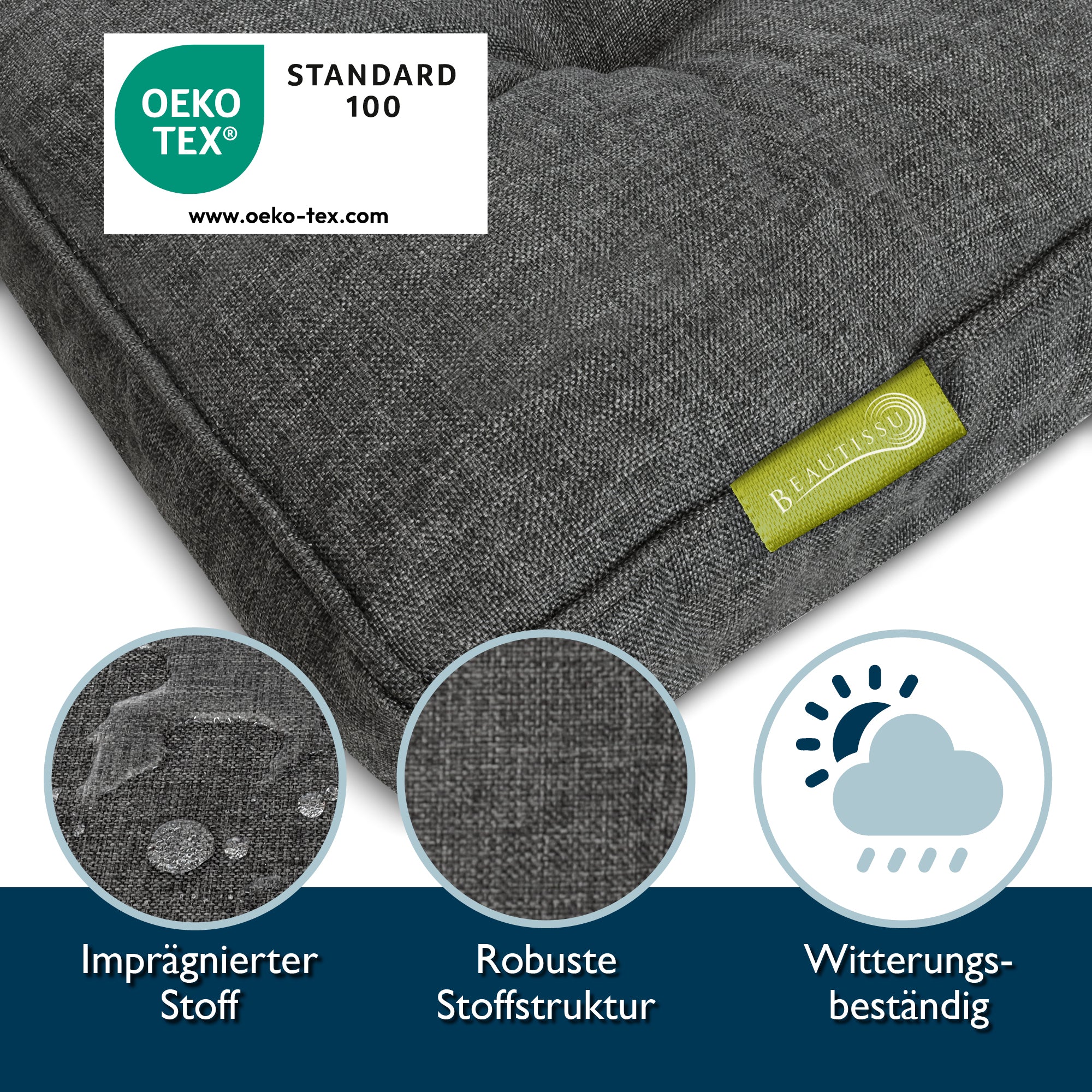 Beautissu Outdoor Lounge Rückenkissen & Sitzkissen 10/12 cm dick Anthr