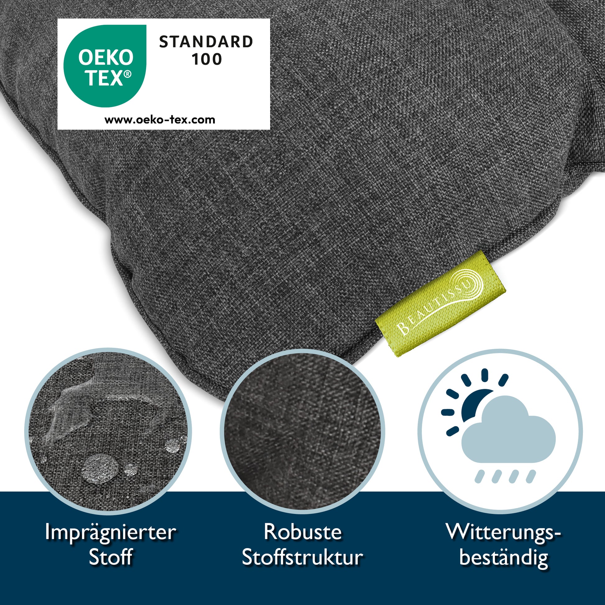 Beautissu Outdoor Lounge Rückenkissen & Sitzkissen 10/12 cm dick Anthr