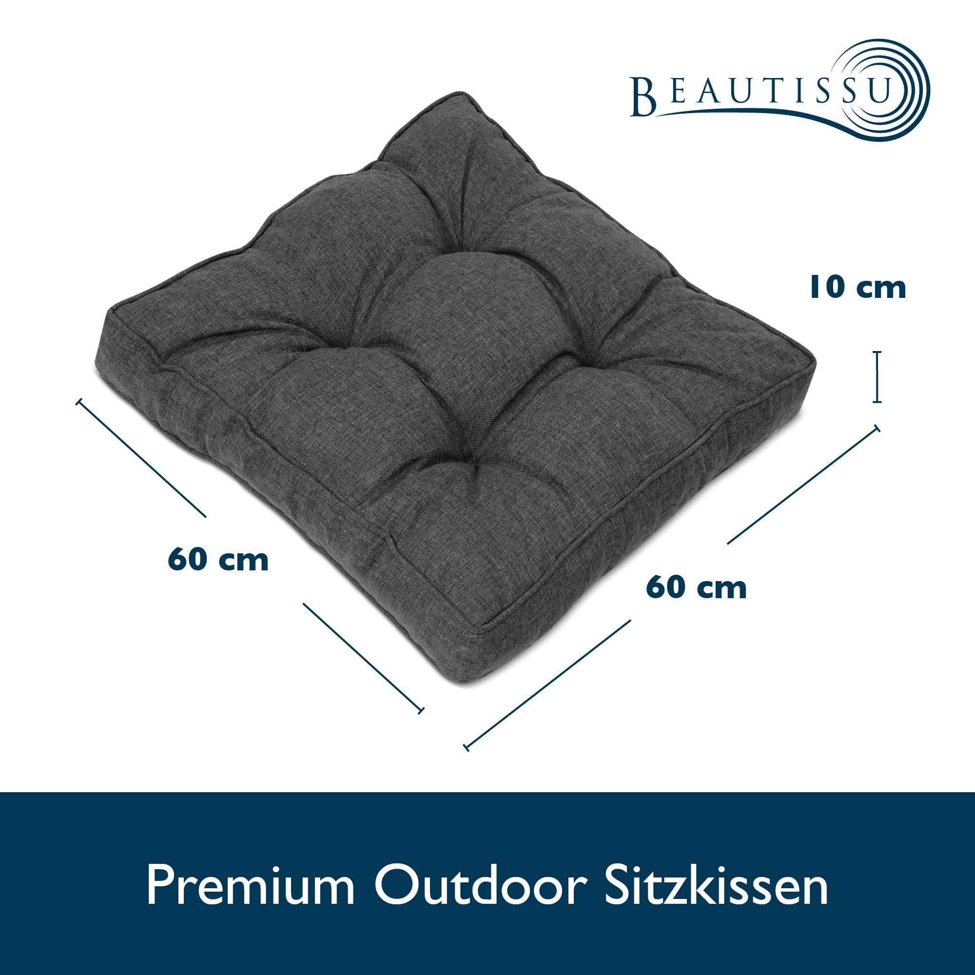 Beautissu Outdoor Lounge Rückenkissen & Sitzkissen 10/12 cm dick Anthr