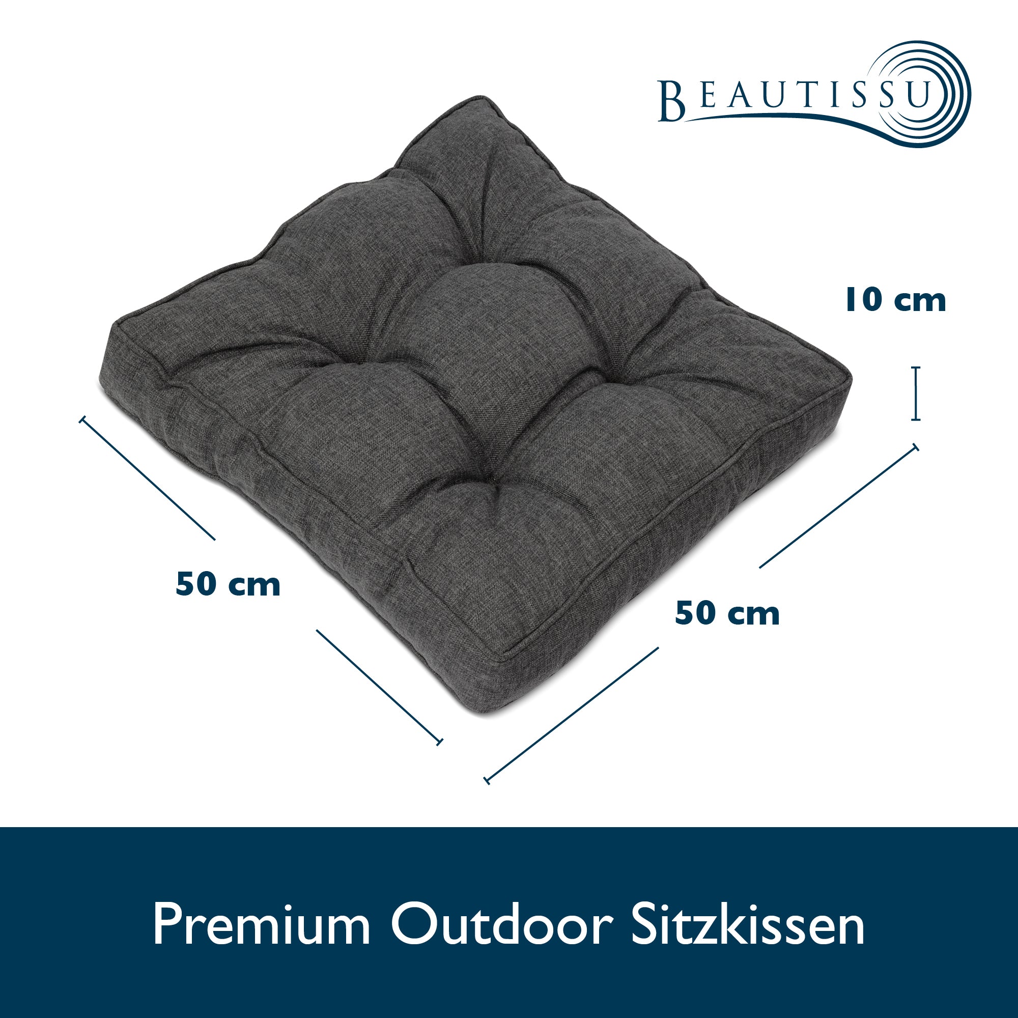 Beautissu Outdoor Lounge Rückenkissen & Sitzkissen 10/12 cm dick Anthr