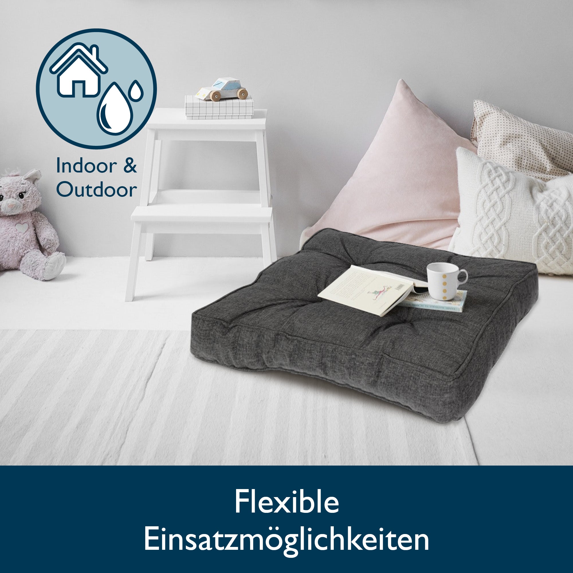 Beautissu Outdoor Lounge Rückenkissen & Sitzkissen 10/12 cm dick Anthr