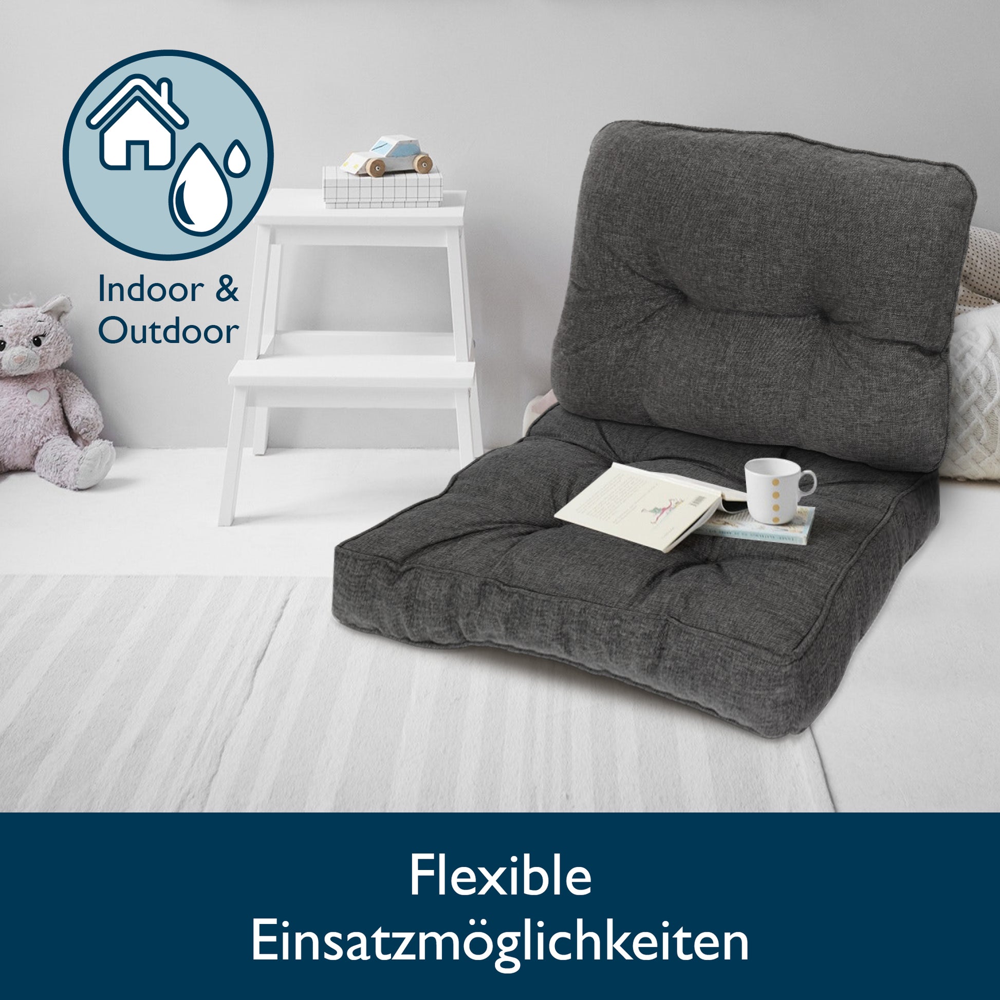 Beautissu Outdoor Lounge Rückenkissen & Sitzkissen 10/12 cm dick Anthr