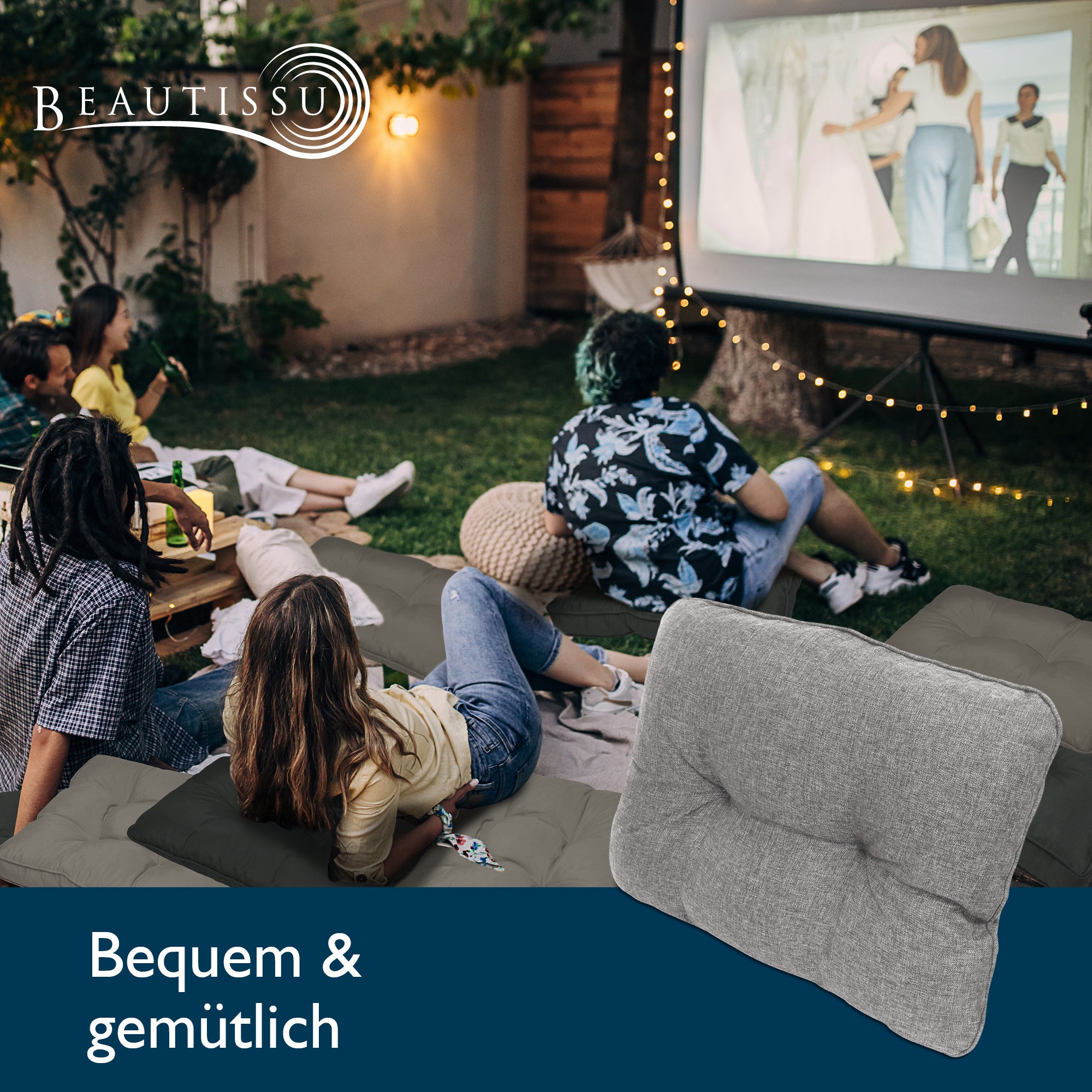 Beautissu Outdoor Lounge Rückenkissen & Sitzkissen 10/12 cm dick Hellg