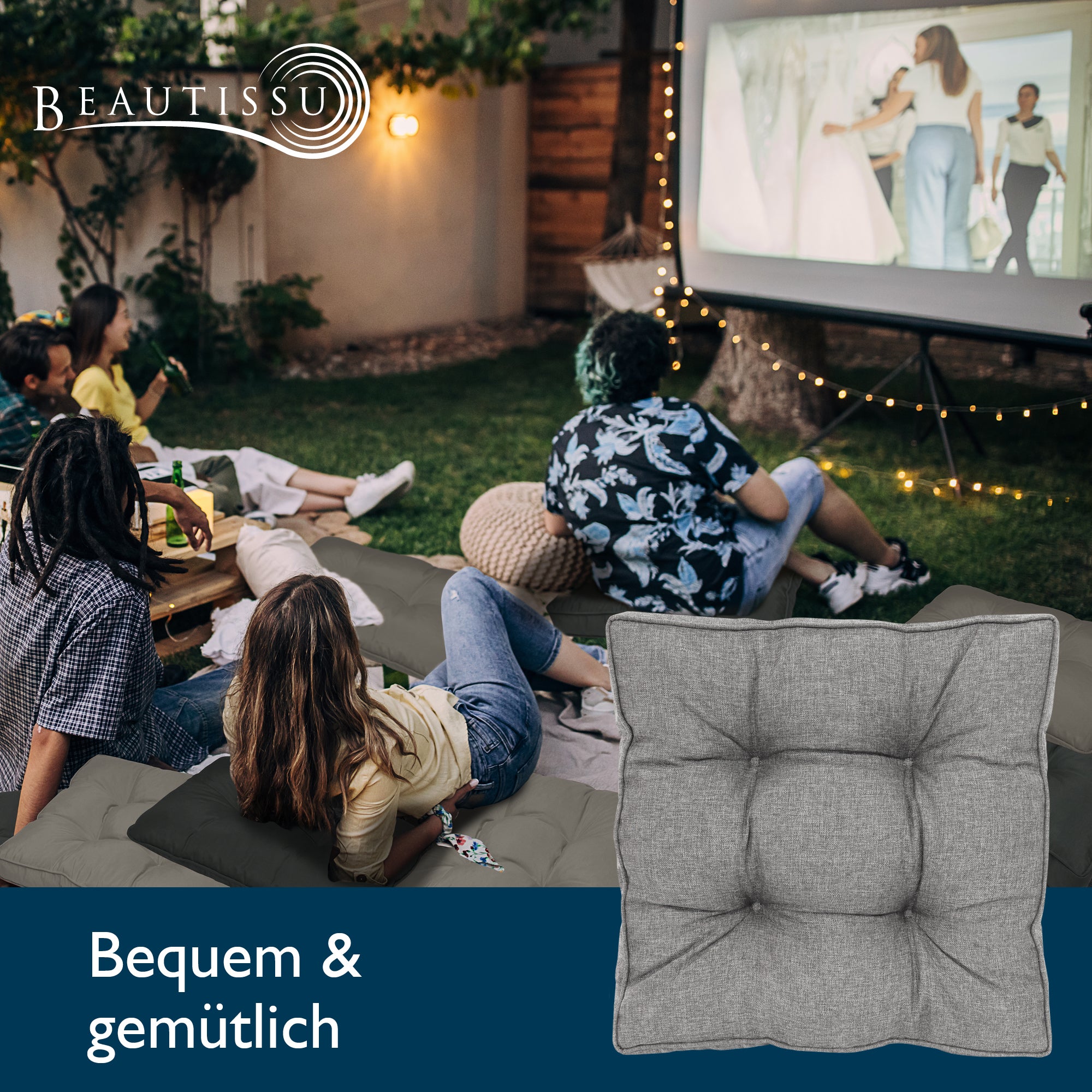 Beautissu Outdoor Lounge Rückenkissen & Sitzkissen 10/12 cm dick Hellg