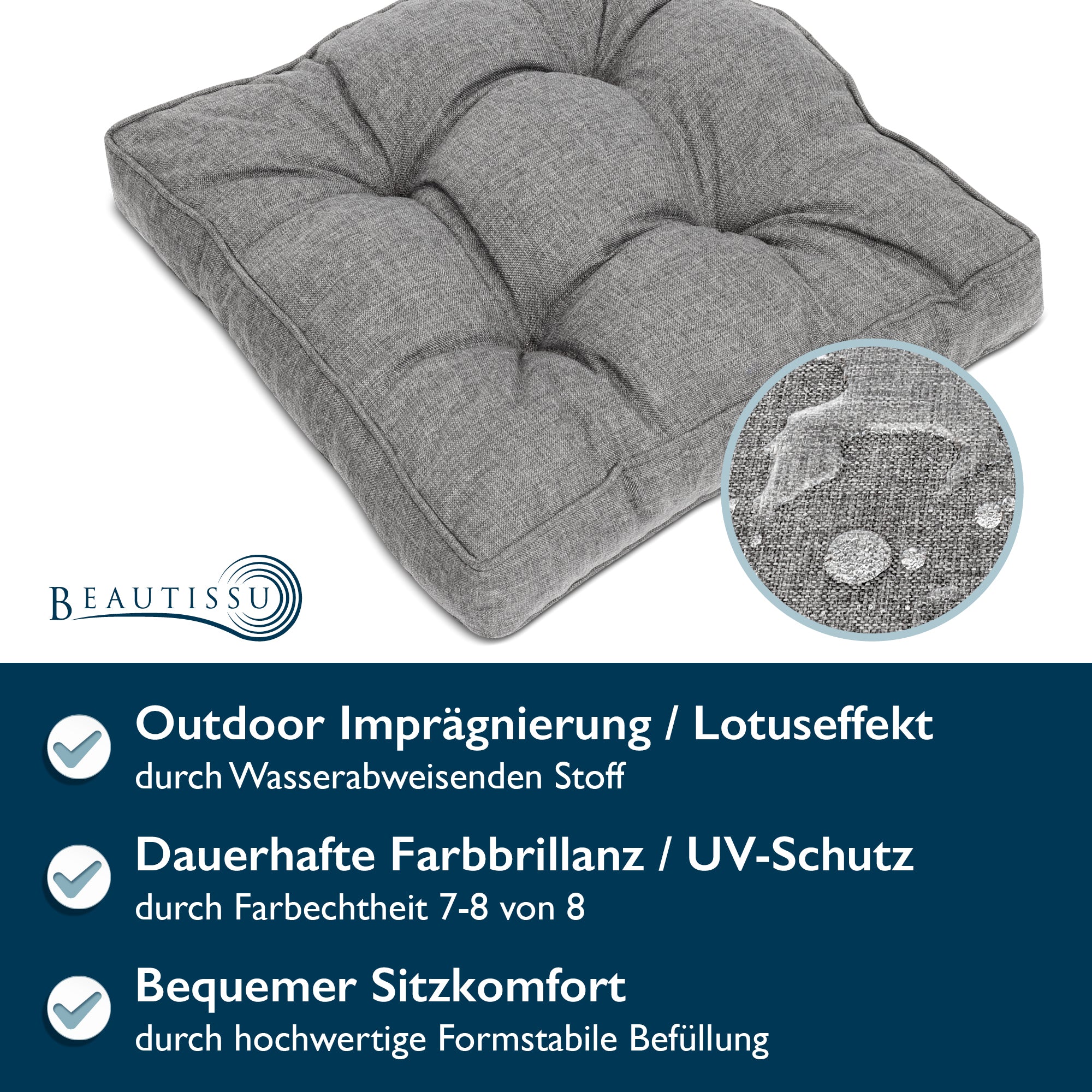Beautissu Outdoor Lounge Rückenkissen & Sitzkissen 10/12 cm dick Hellg
