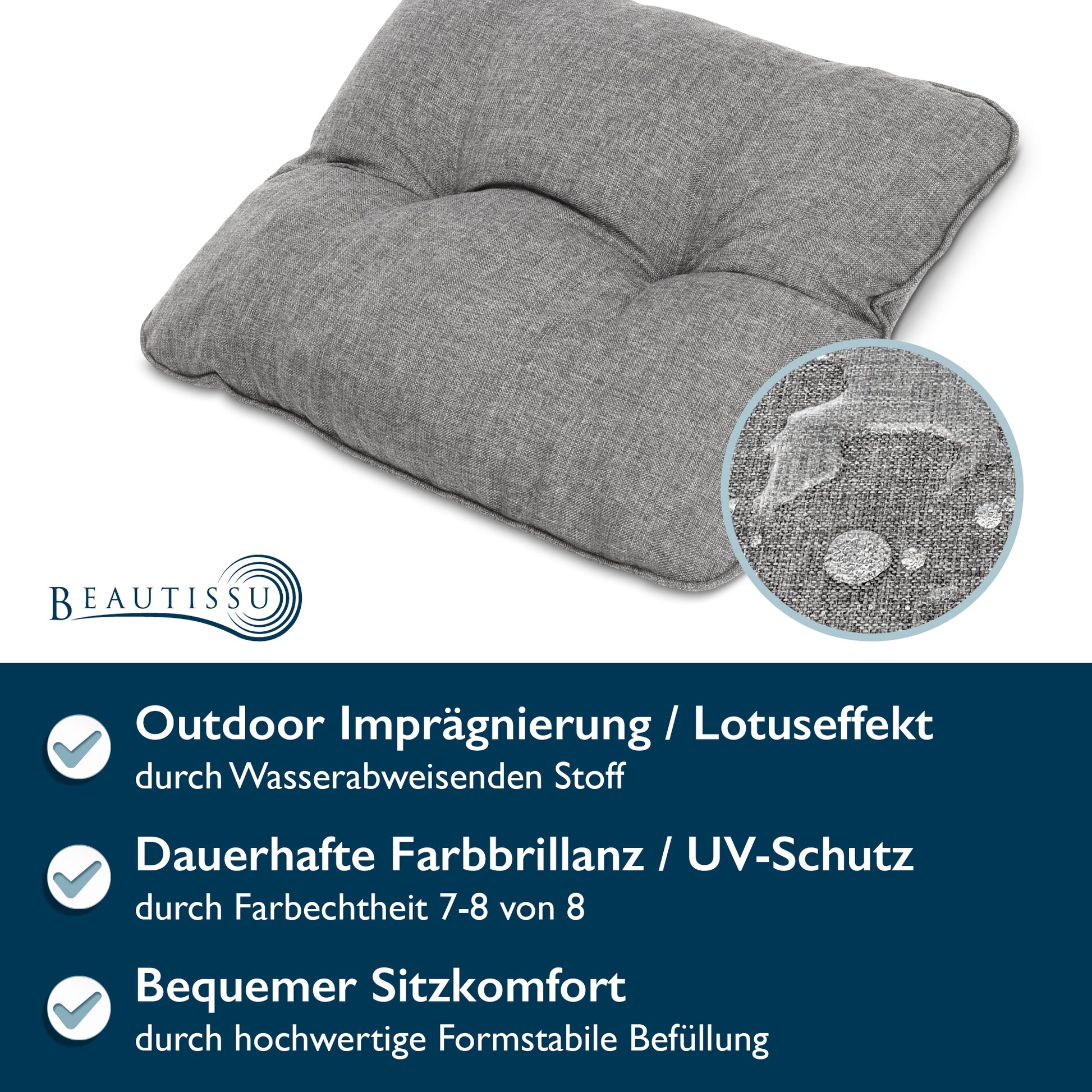 Beautissu Outdoor Lounge Rückenkissen & Sitzkissen 10/12 cm dick Hellg