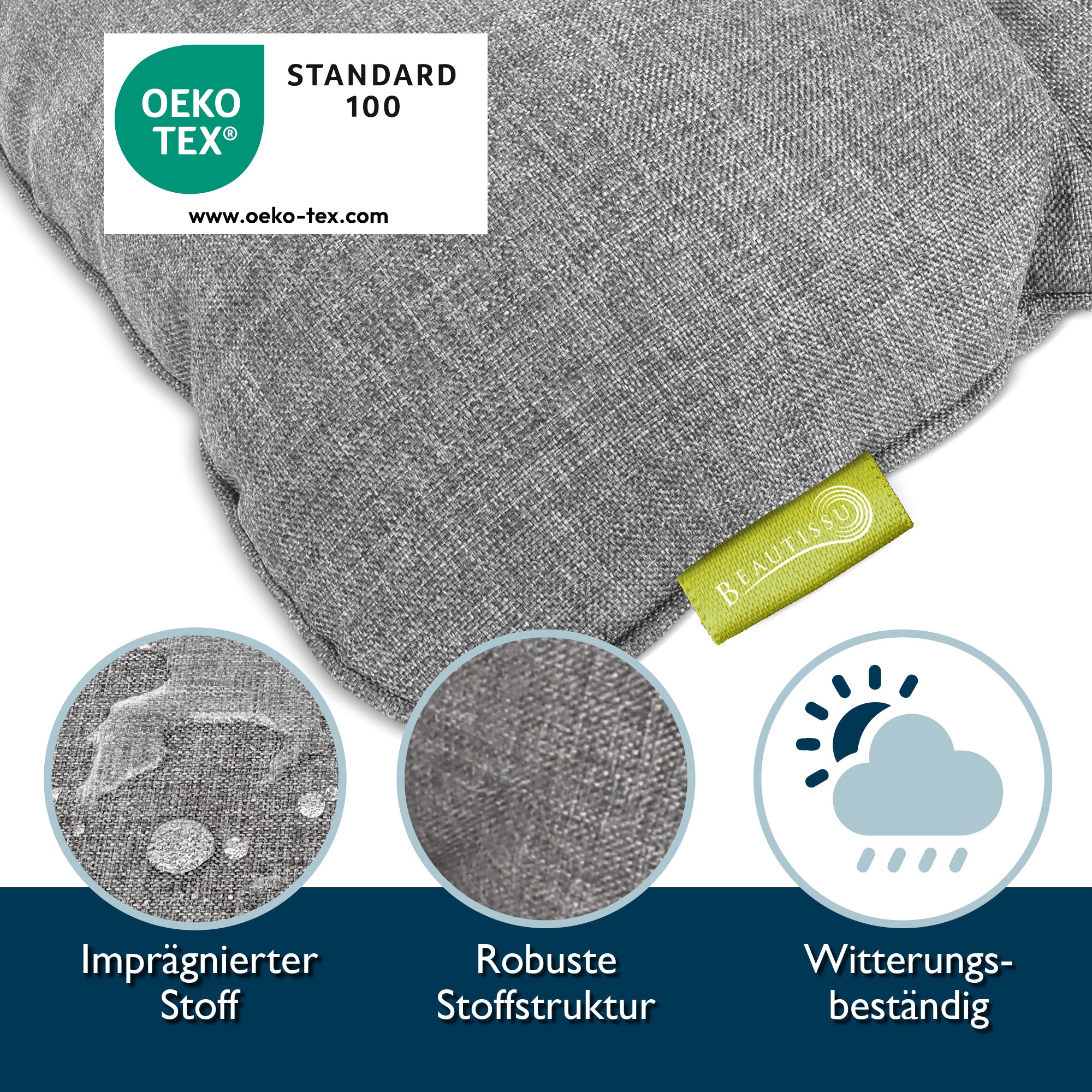 Beautissu Outdoor Lounge Rückenkissen & Sitzkissen 10/12 cm dick Hellg