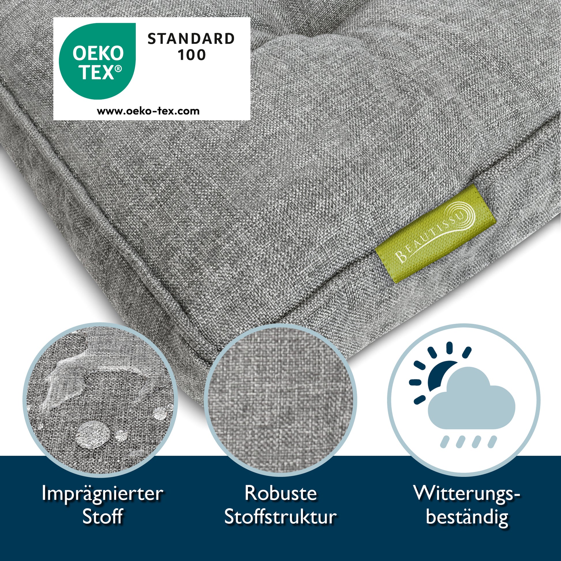 Beautissu Outdoor Lounge Rückenkissen & Sitzkissen 10/12 cm dick Hellg