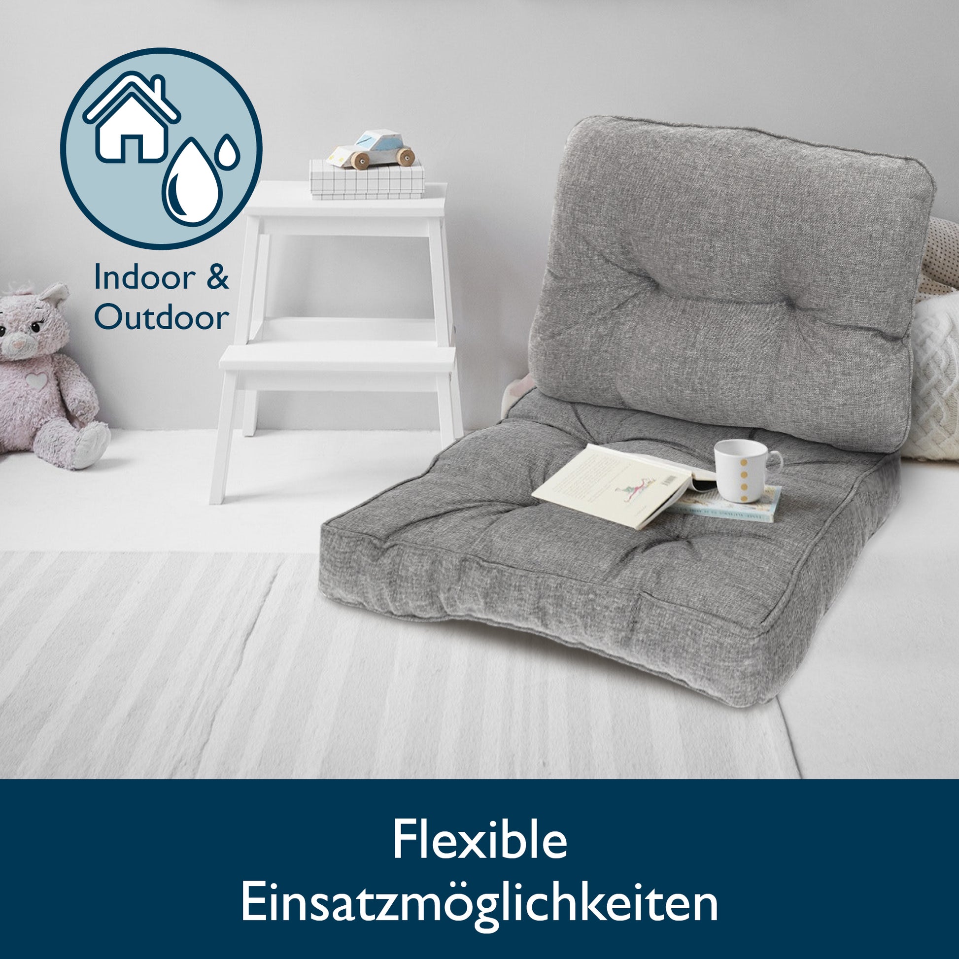 Beautissu Outdoor Lounge Rückenkissen & Sitzkissen 10/12 cm dick Hellg