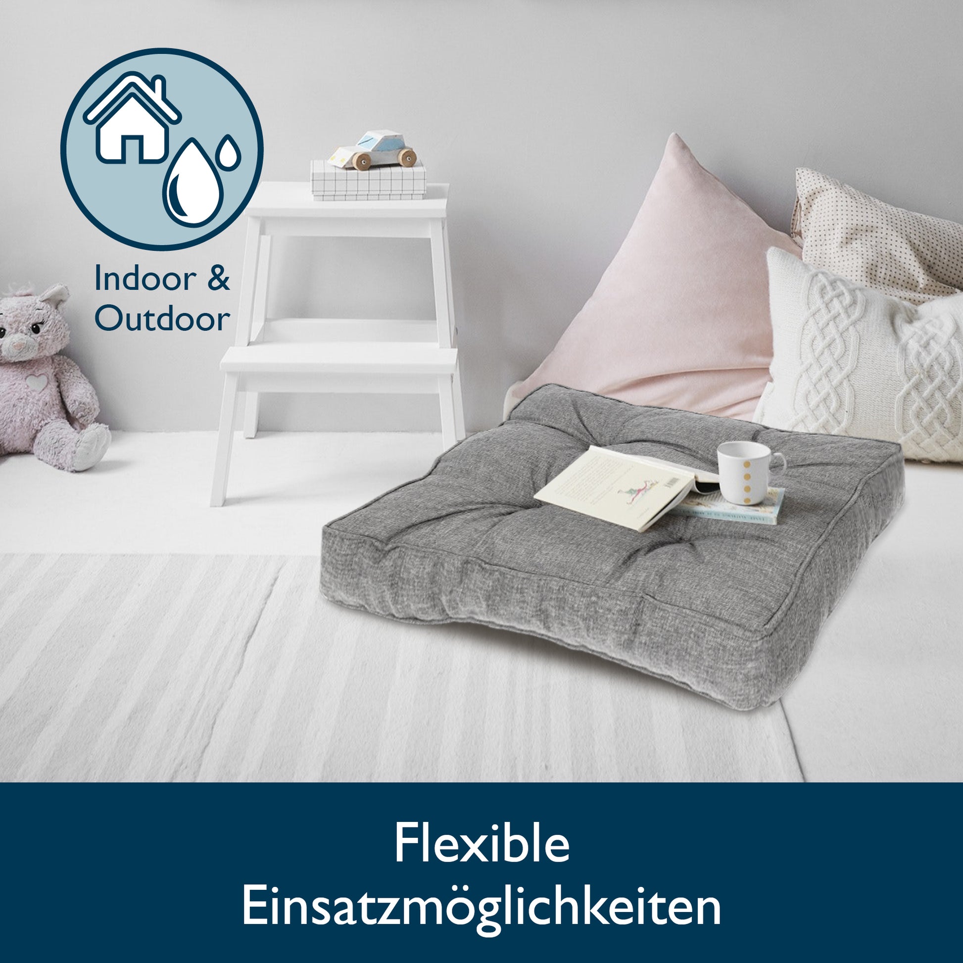 Beautissu Outdoor Lounge Rückenkissen & Sitzkissen 10/12 cm dick Hellg