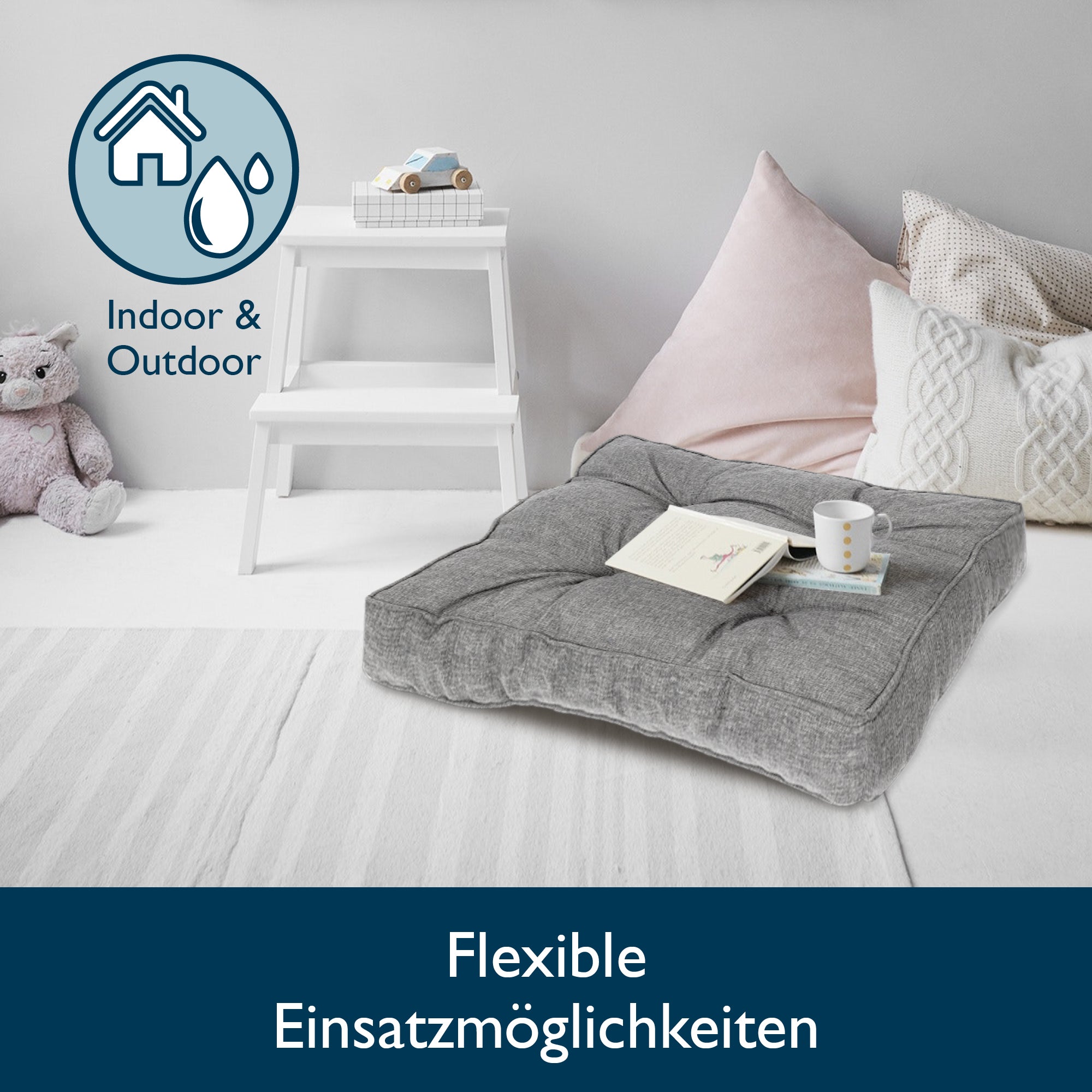 Beautissu Outdoor Lounge Rückenkissen & Sitzkissen 10/12 cm dick Hellg