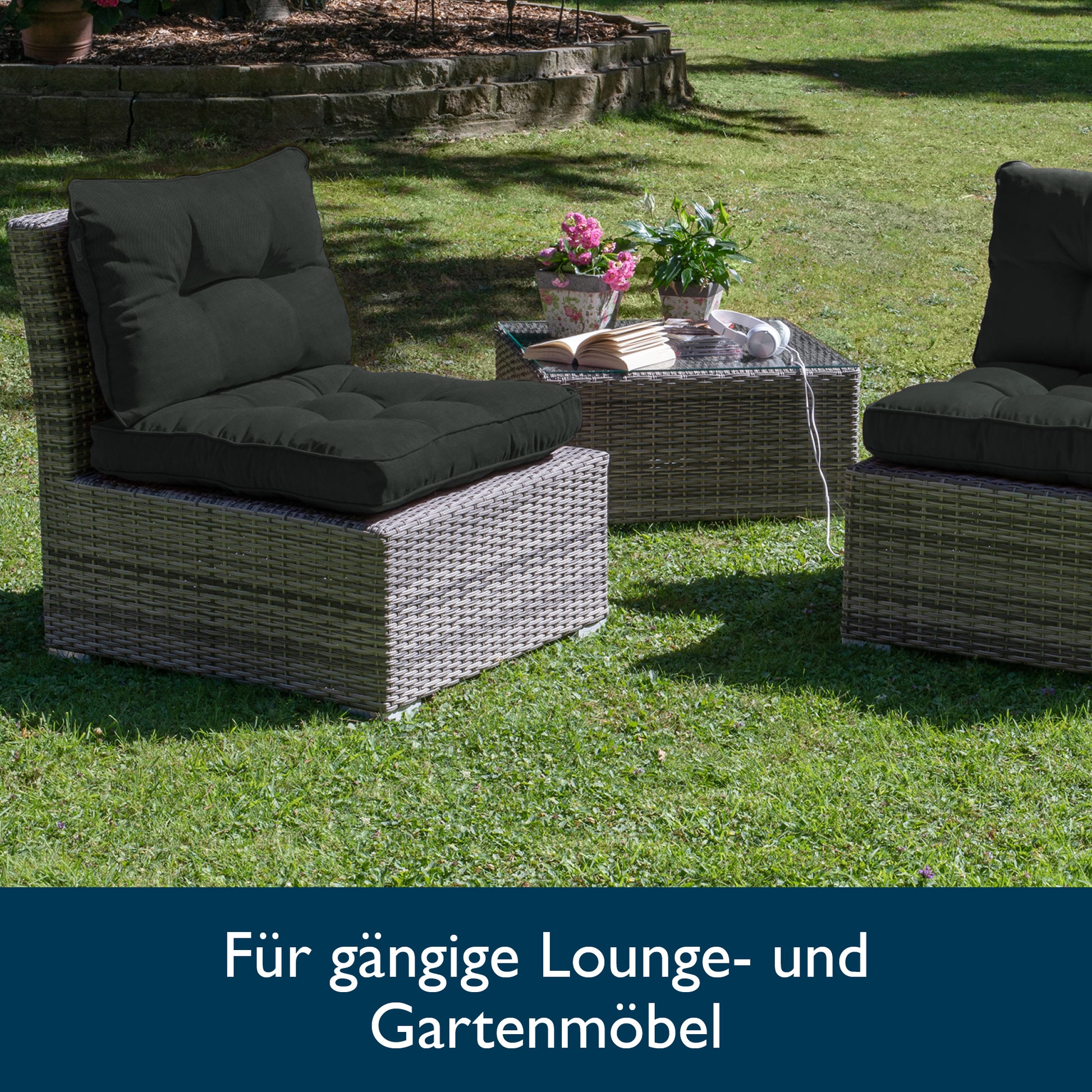 Beautissu Outdoor Lounge Rückenkissen & Sitzkissen 10/12 cm dick Anthr