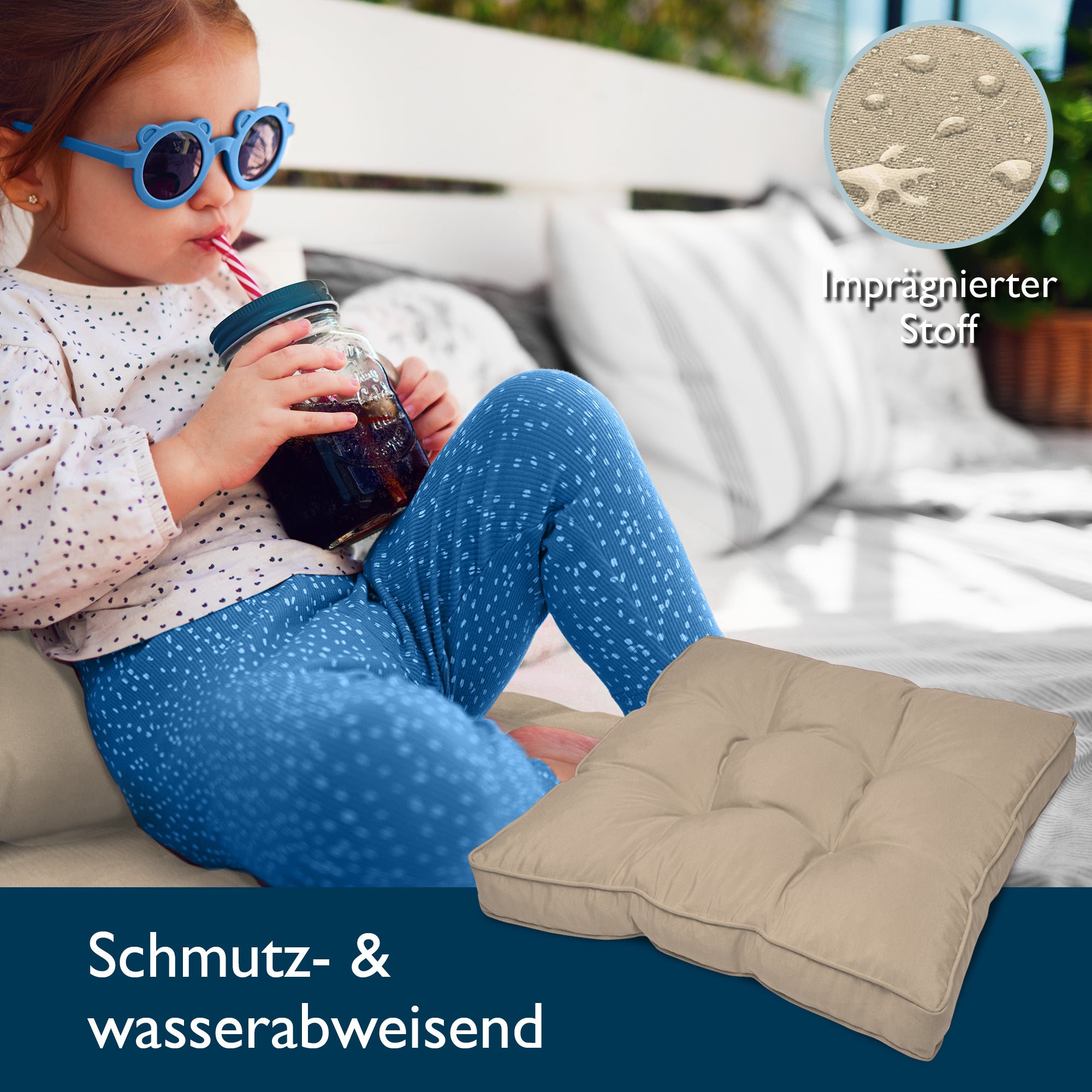 Beautissu Outdoor Lounge Rückenkissen & Sitzkissen 10/12 cm dick Natur