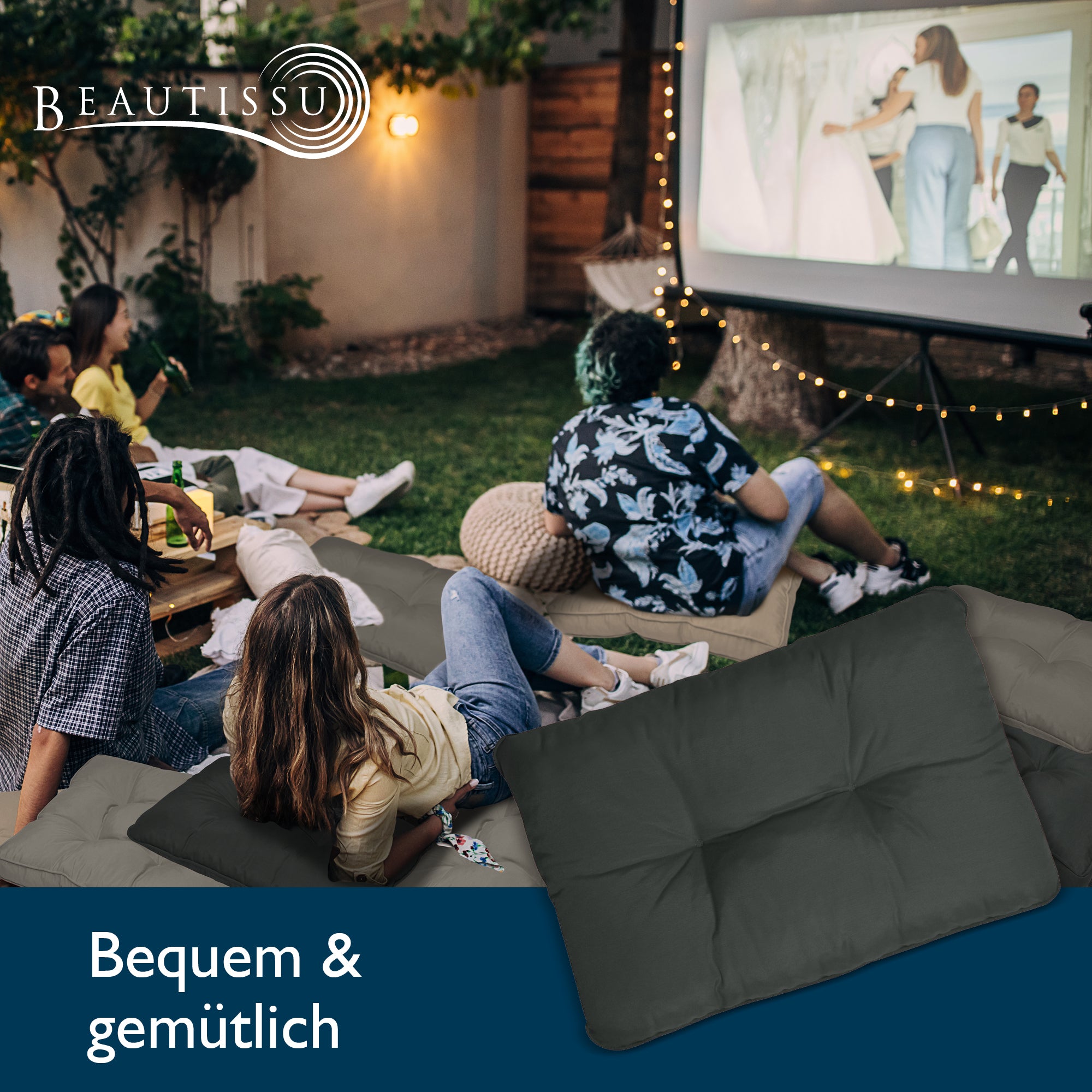 Beautissu Outdoor Lounge Rückenkissen & Sitzkissen 10/12 cm dick Anthr