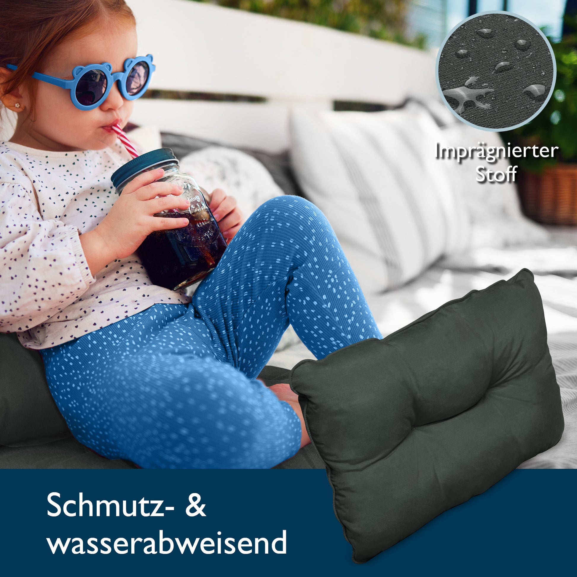 Beautissu Outdoor Lounge Rückenkissen & Sitzkissen 10/12 cm dick Anthr