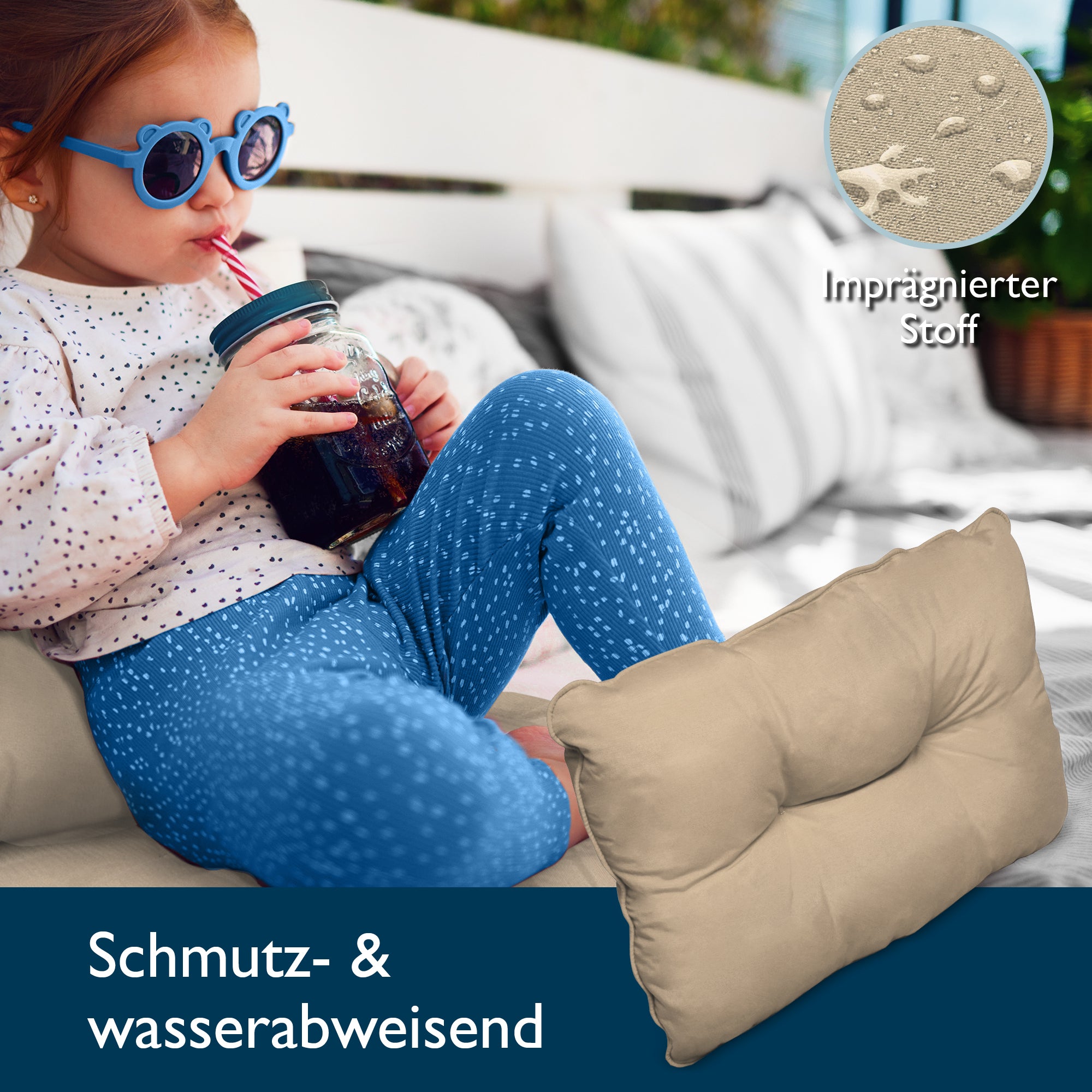 Beautissu Outdoor Lounge Rückenkissen & Sitzkissen 10/12 cm dick Natur