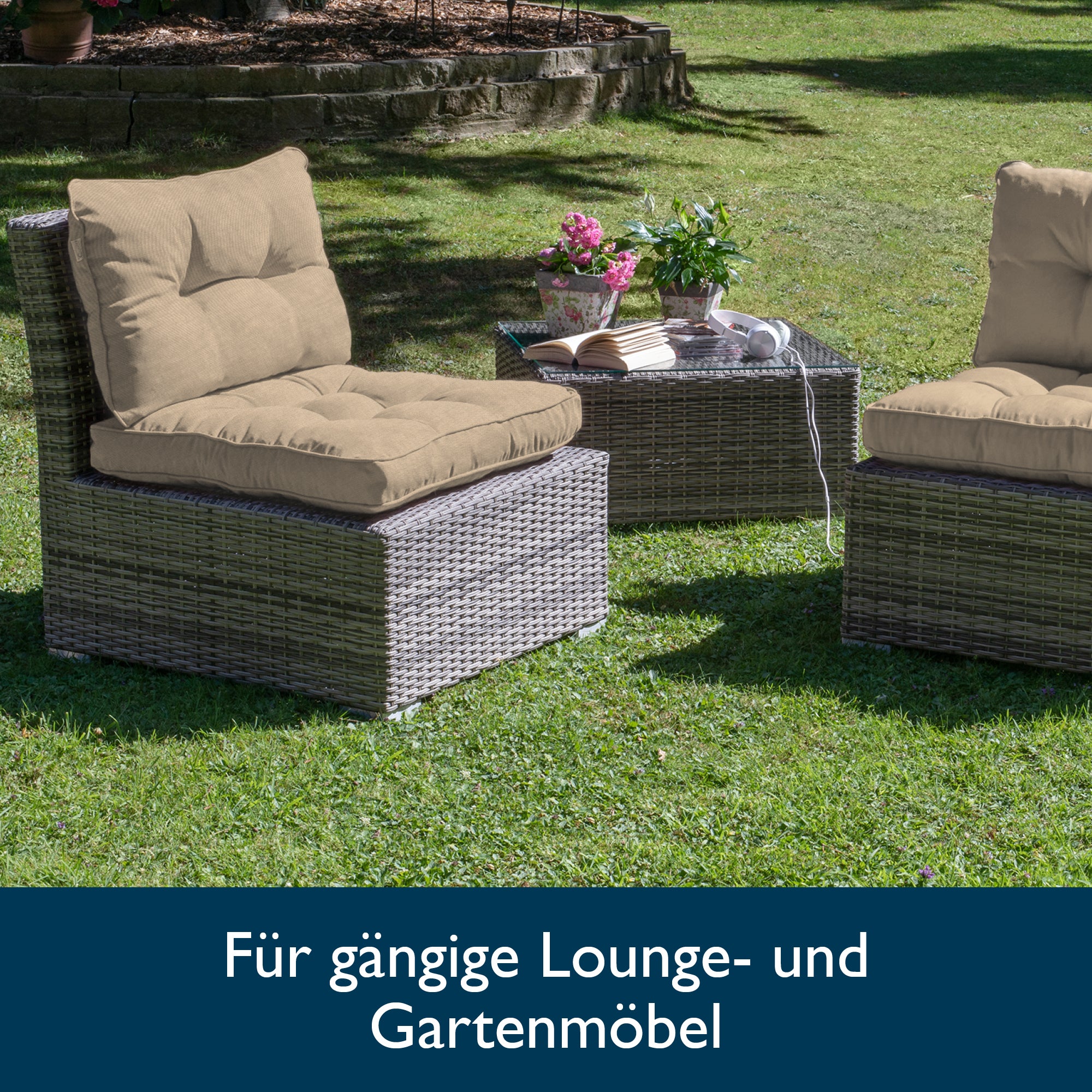 Beautissu Outdoor Lounge Rückenkissen & Sitzkissen 10/12 cm dick Natur