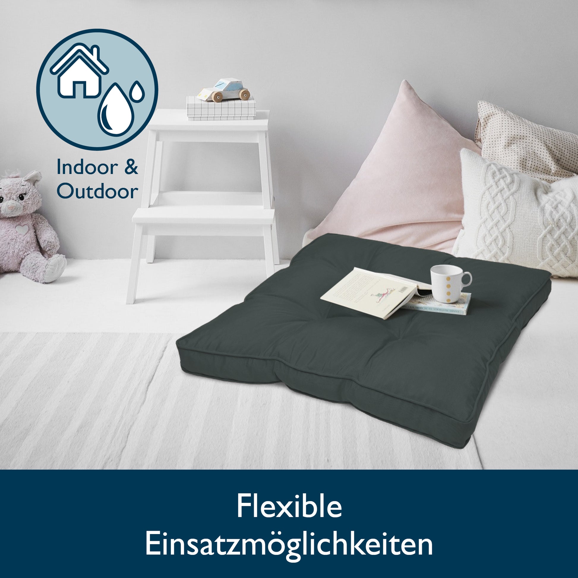 Beautissu Outdoor Lounge Rückenkissen & Sitzkissen 10/12 cm dick Anthr