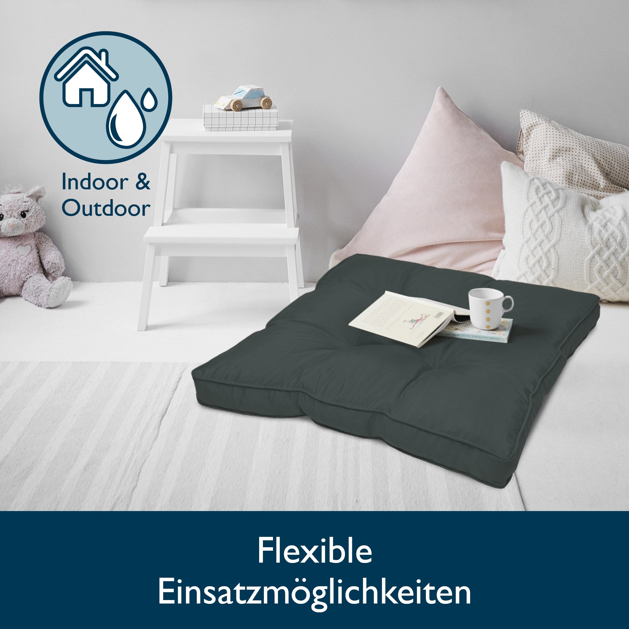 Beautissu Outdoor Lounge Rückenkissen & Sitzkissen 10/12 cm dick Anthr