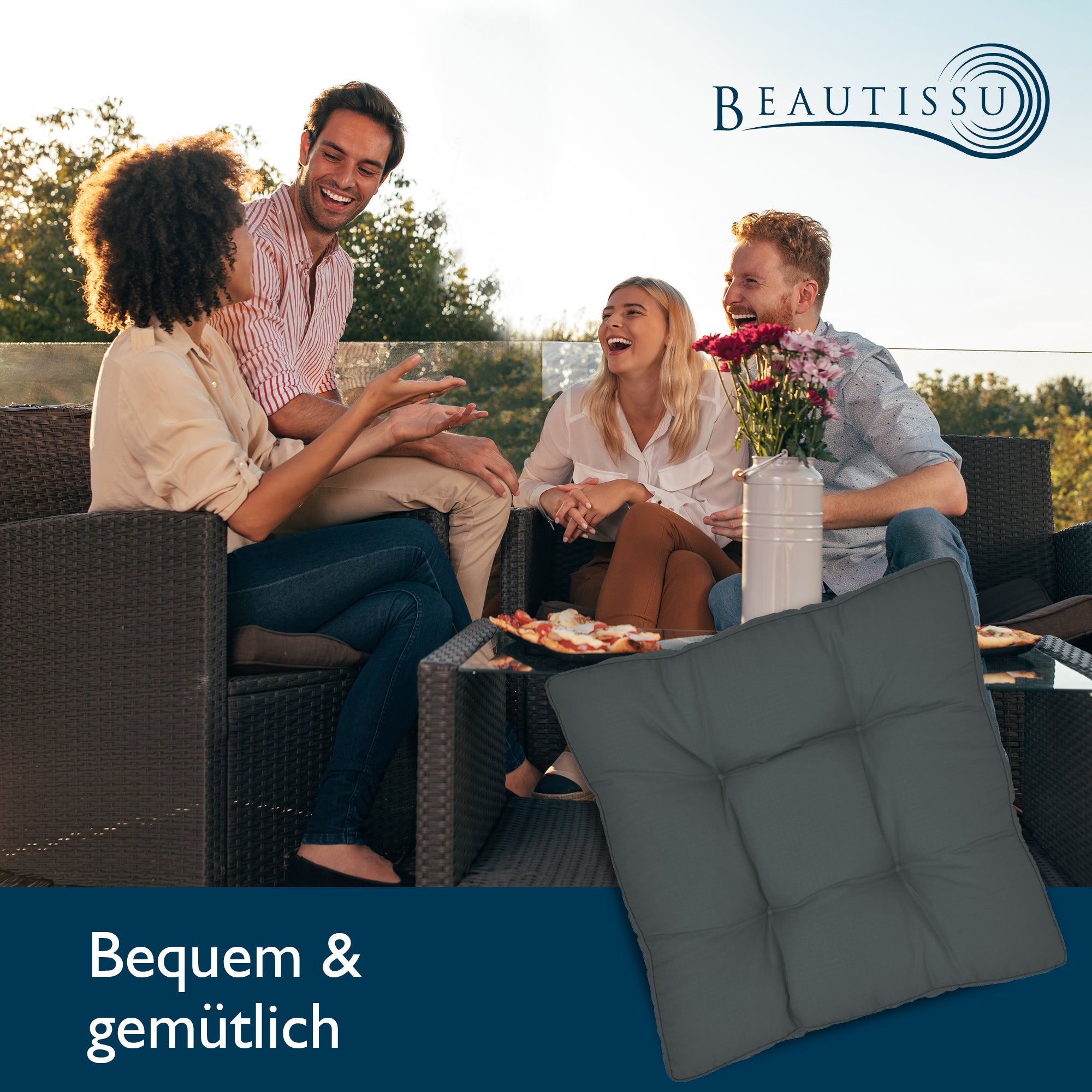Beautissu Outdoor Lounge Rückenkissen & Sitzkissen 10/12 cm dick Anthr