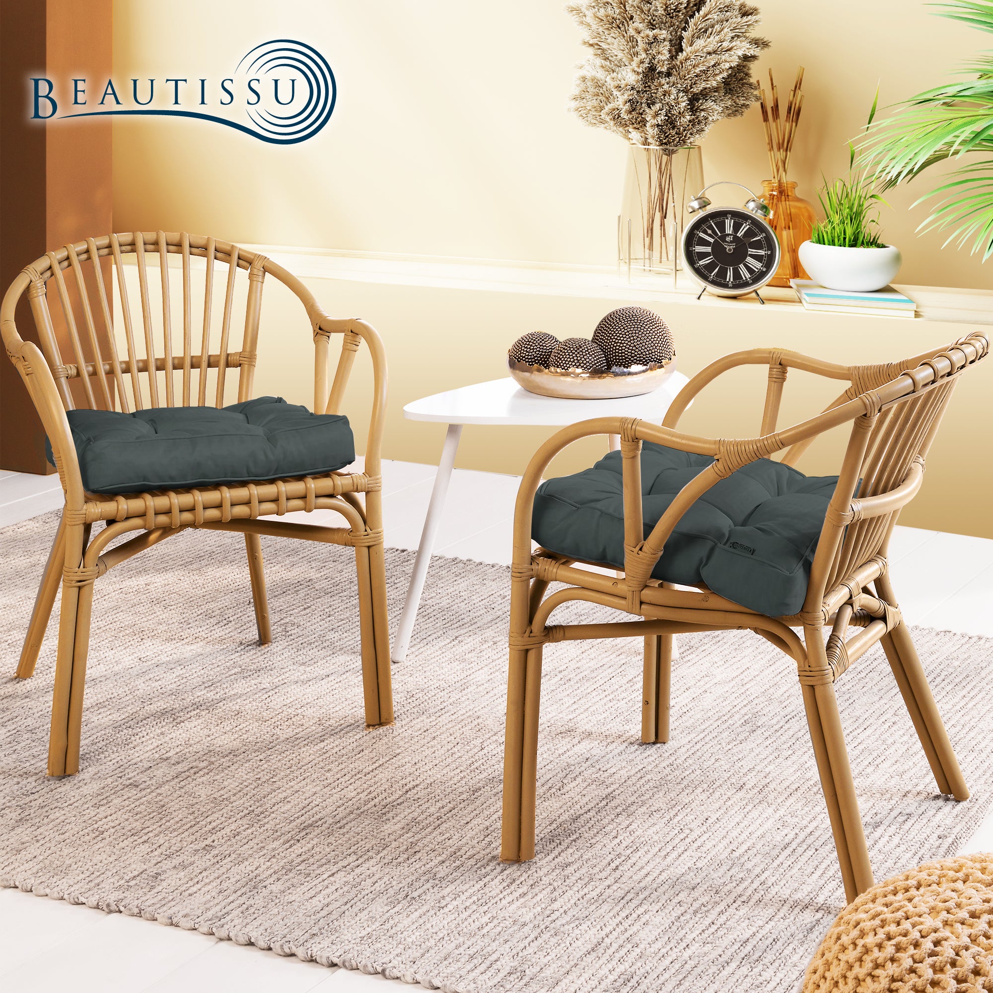 Beautissu Outdoor Lounge Rückenkissen & Sitzkissen 10/12 cm dick Anthr