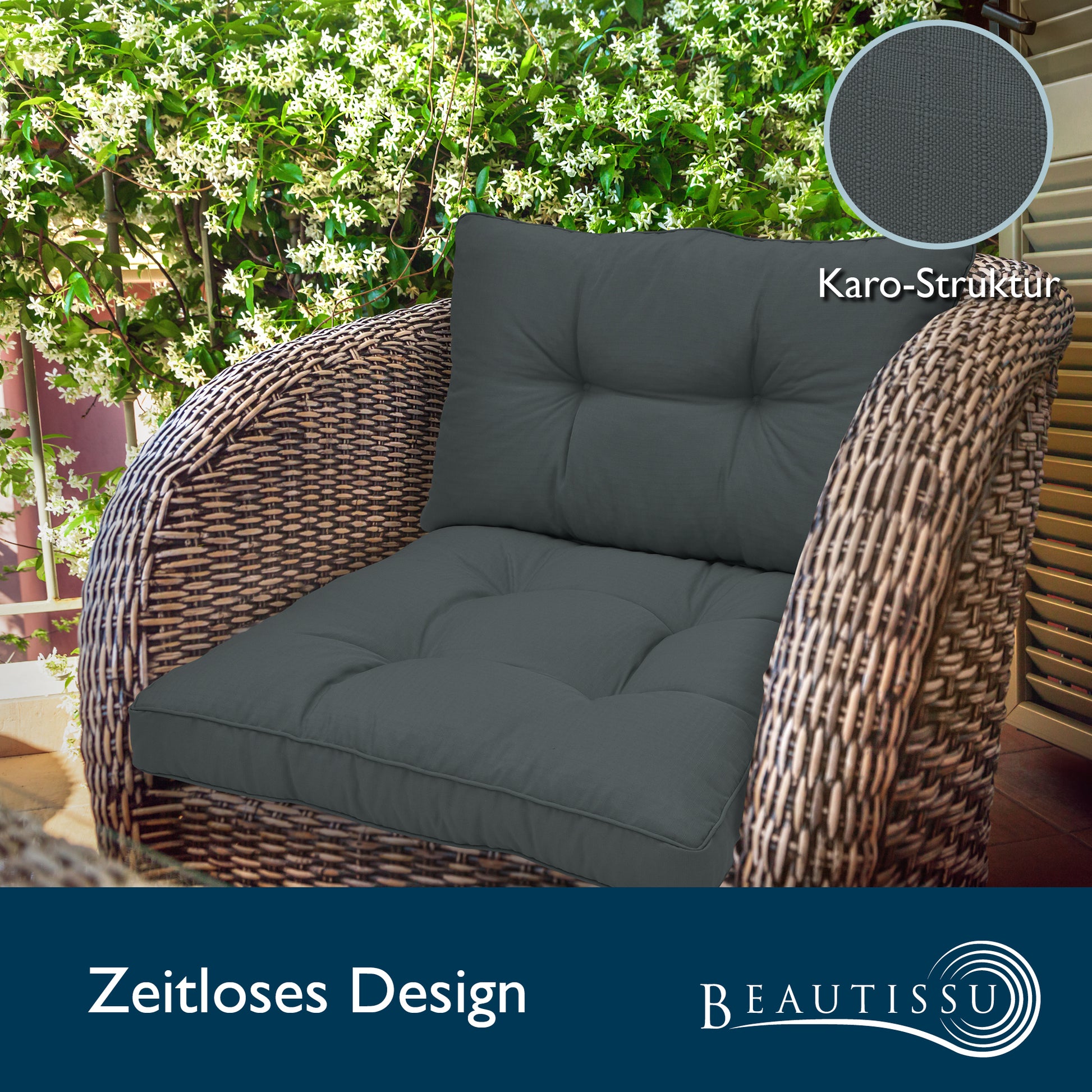 Beautissu Outdoor Lounge Rückenkissen & Sitzkissen 10/12 cm dick Anthr
