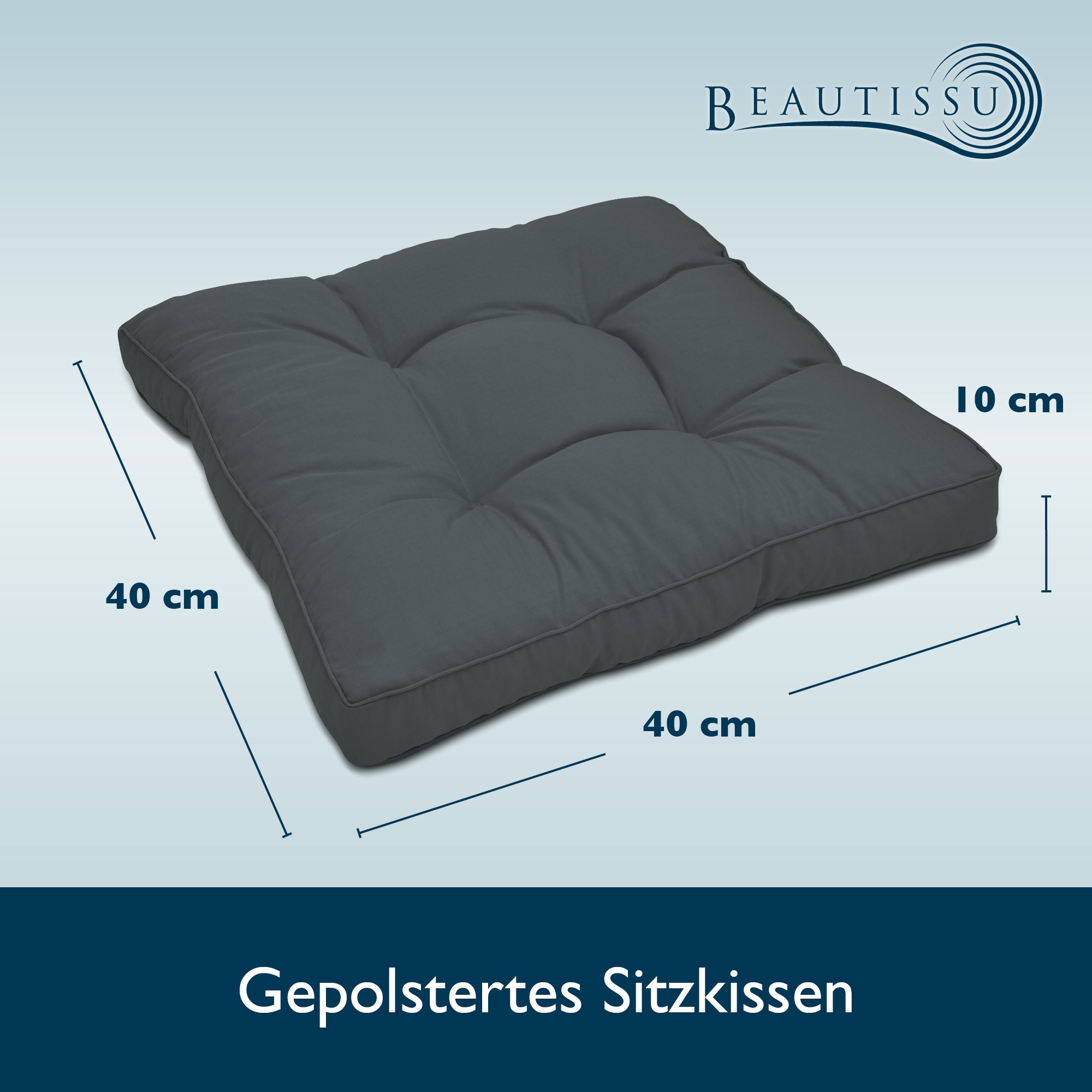 Beautissu Outdoor Lounge Rückenkissen & Sitzkissen 10/12 cm dick Anthr