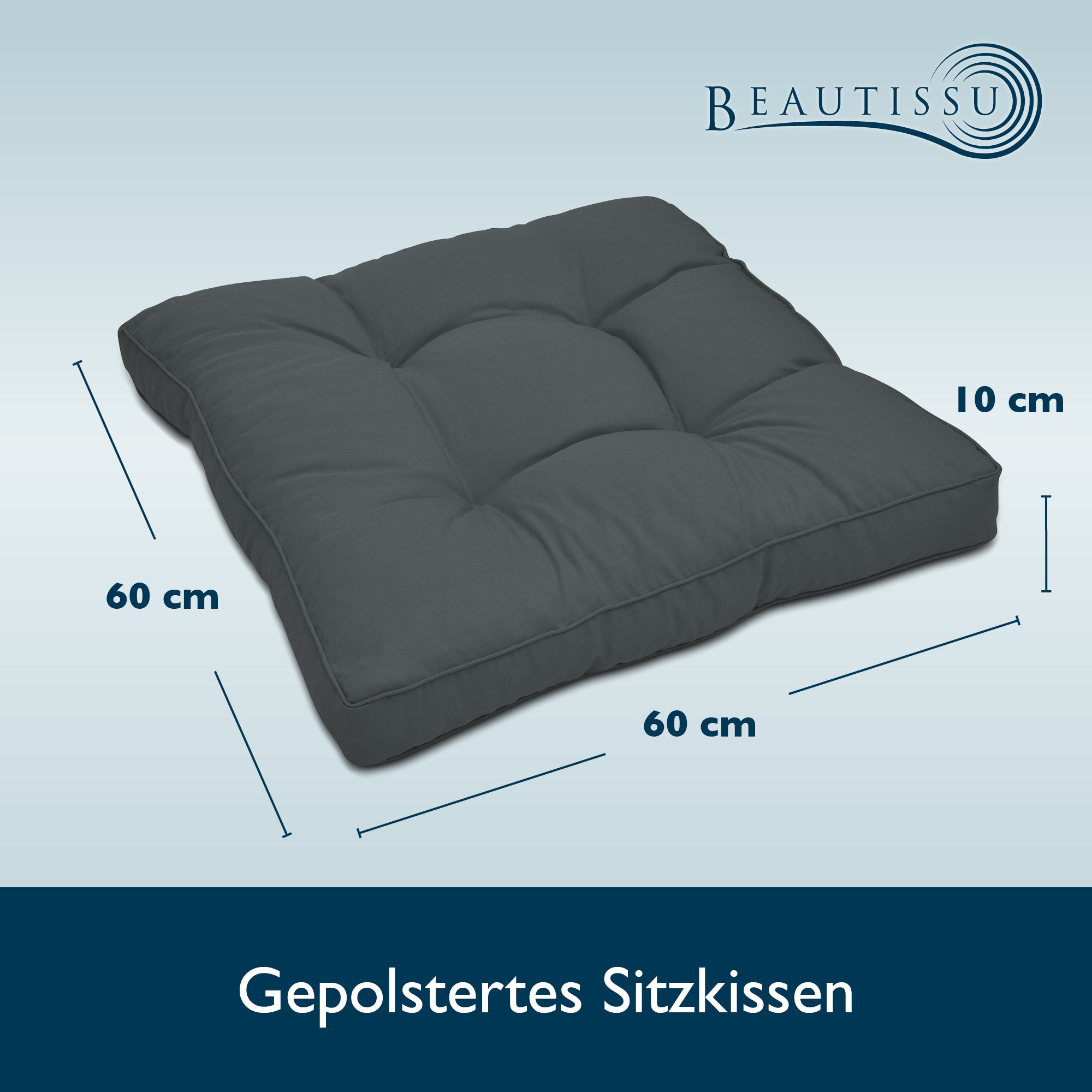 Beautissu Outdoor Lounge Rückenkissen & Sitzkissen 10/12 cm dick Anthr