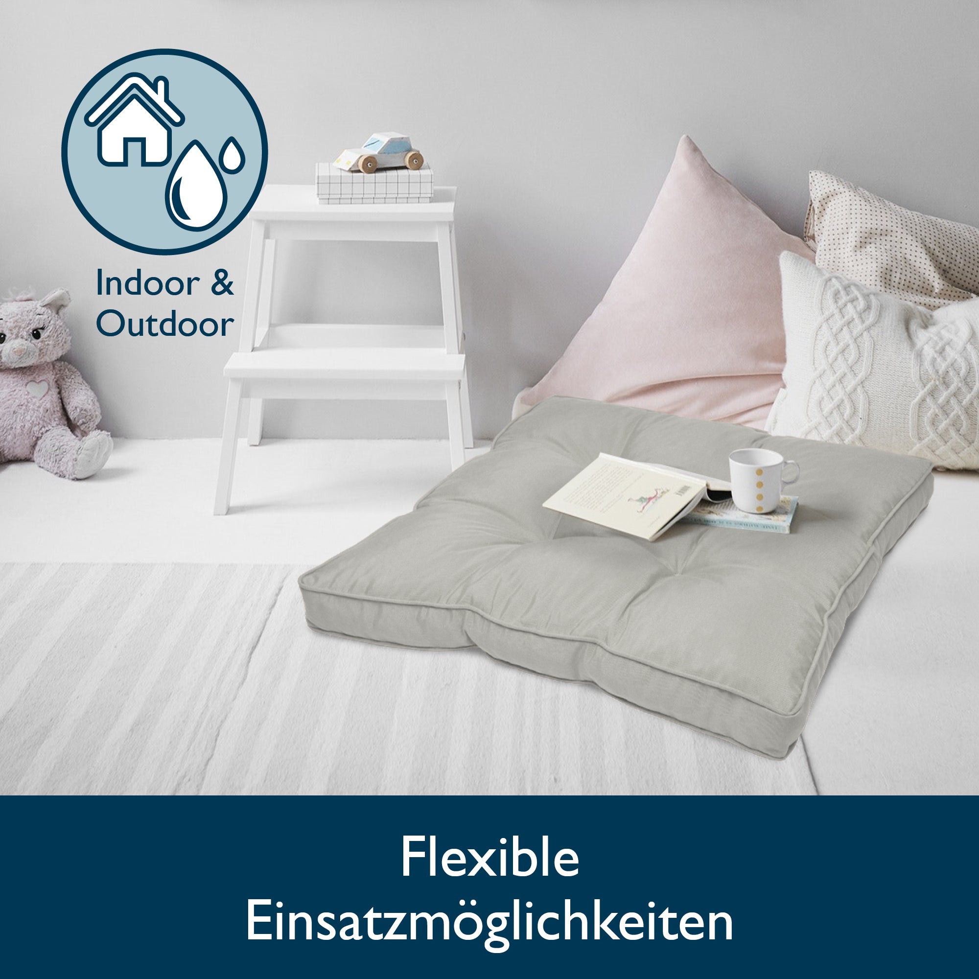 Beautissu Outdoor Lounge Rückenkissen & Sitzkissen 10/12 cm dick Hellg