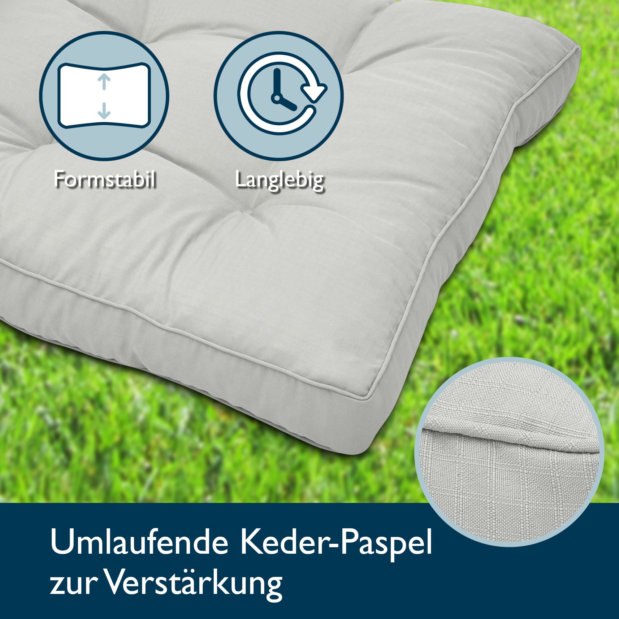 Beautissu Outdoor Lounge Rückenkissen & Sitzkissen 10/12 cm dick Hellg