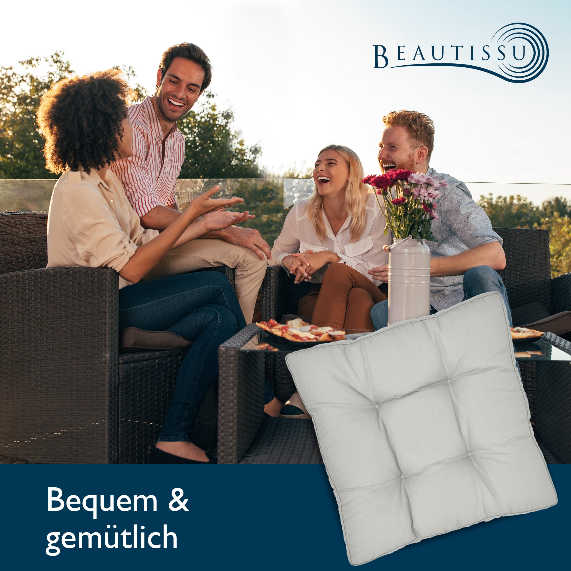 Beautissu Outdoor Lounge Rückenkissen & Sitzkissen 10/12 cm dick Hellg
