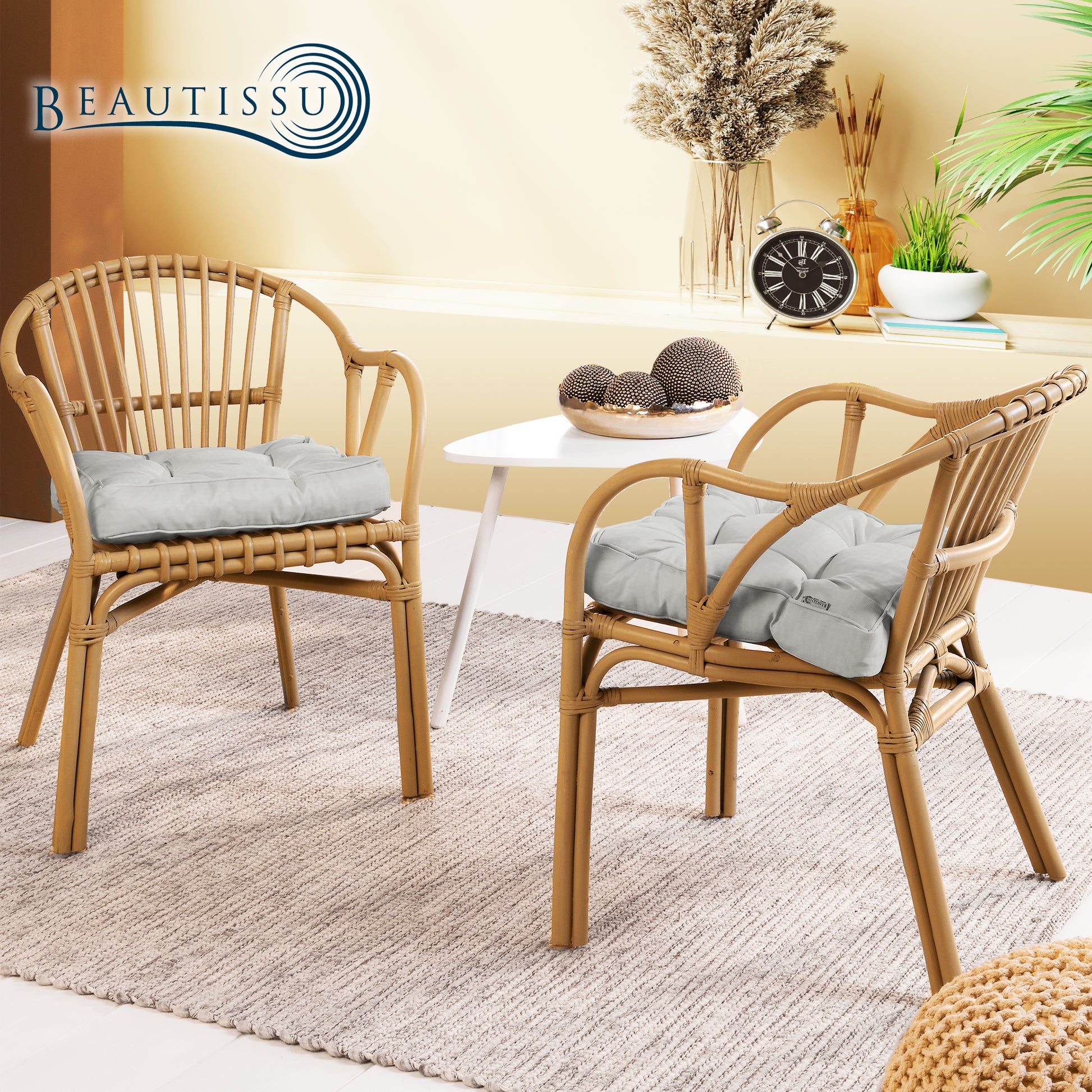 Beautissu Outdoor Lounge Rückenkissen & Sitzkissen 10/12 cm dick Hellg