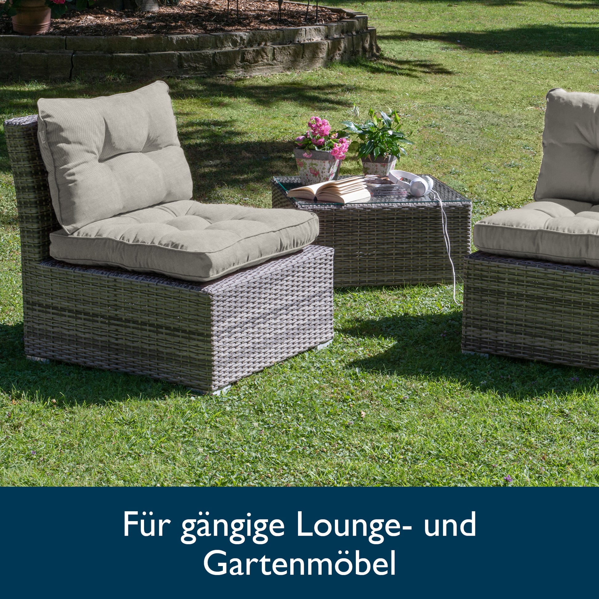 Beautissu Outdoor Lounge Rückenkissen & Sitzkissen 10/12 cm dick Hellg
