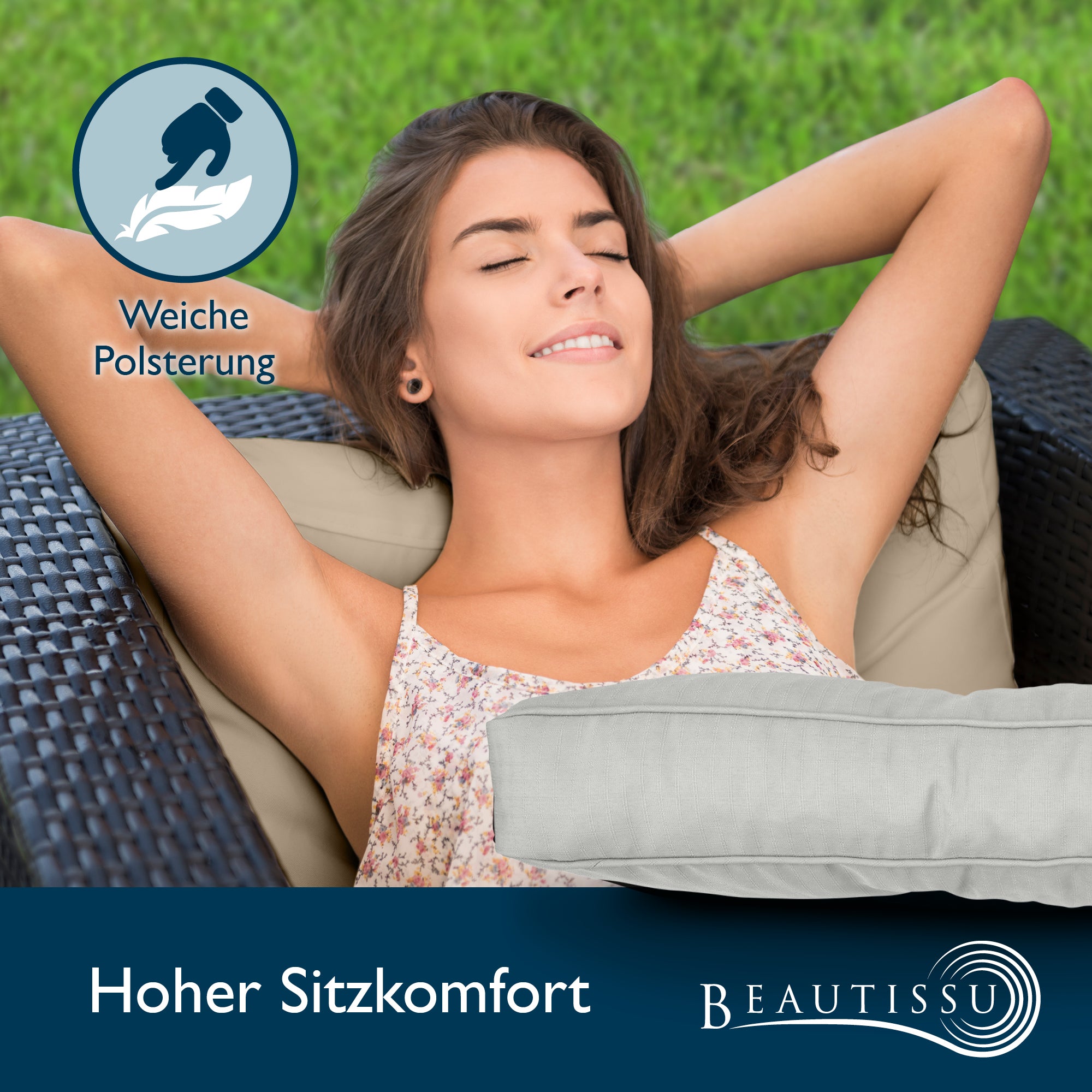 Beautissu Outdoor Lounge Rückenkissen & Sitzkissen 10/12 cm dick Hellg