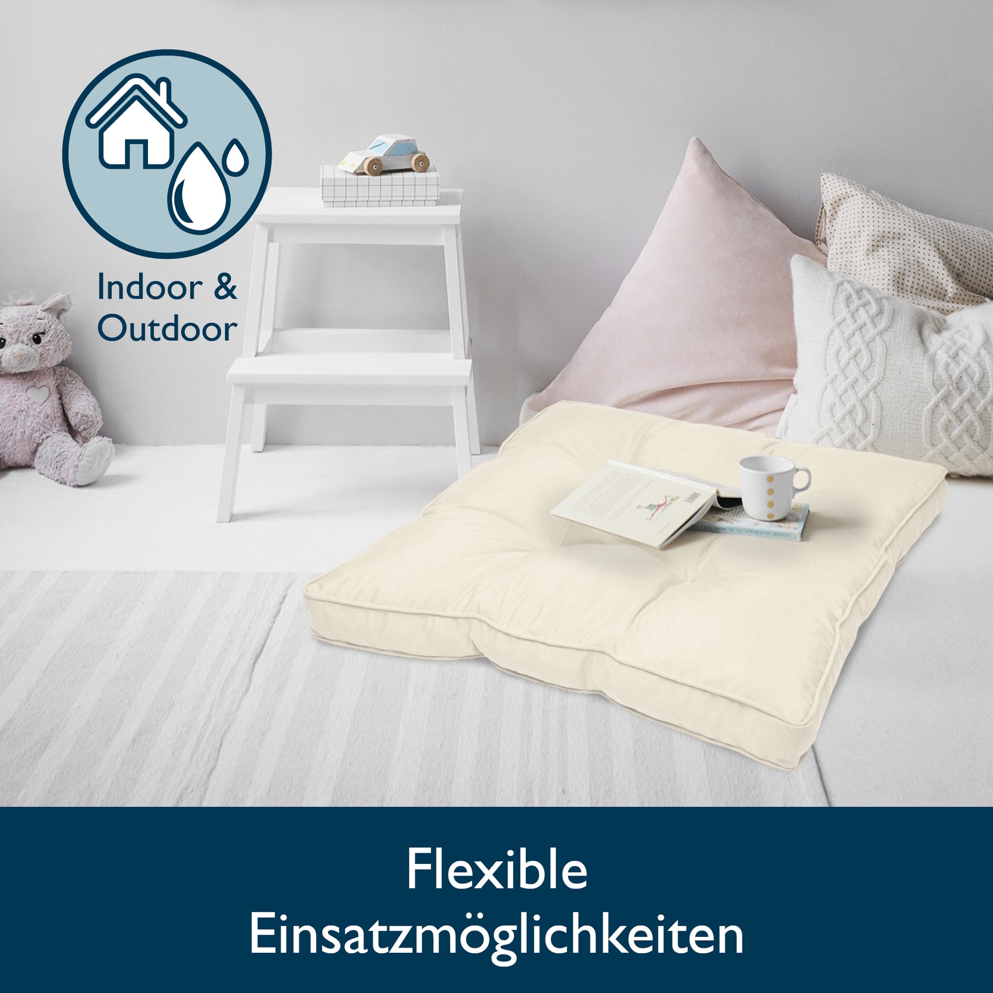 Beautissu Outdoor Lounge Rückenkissen & Sitzkissen 10/12 cm dick Natur