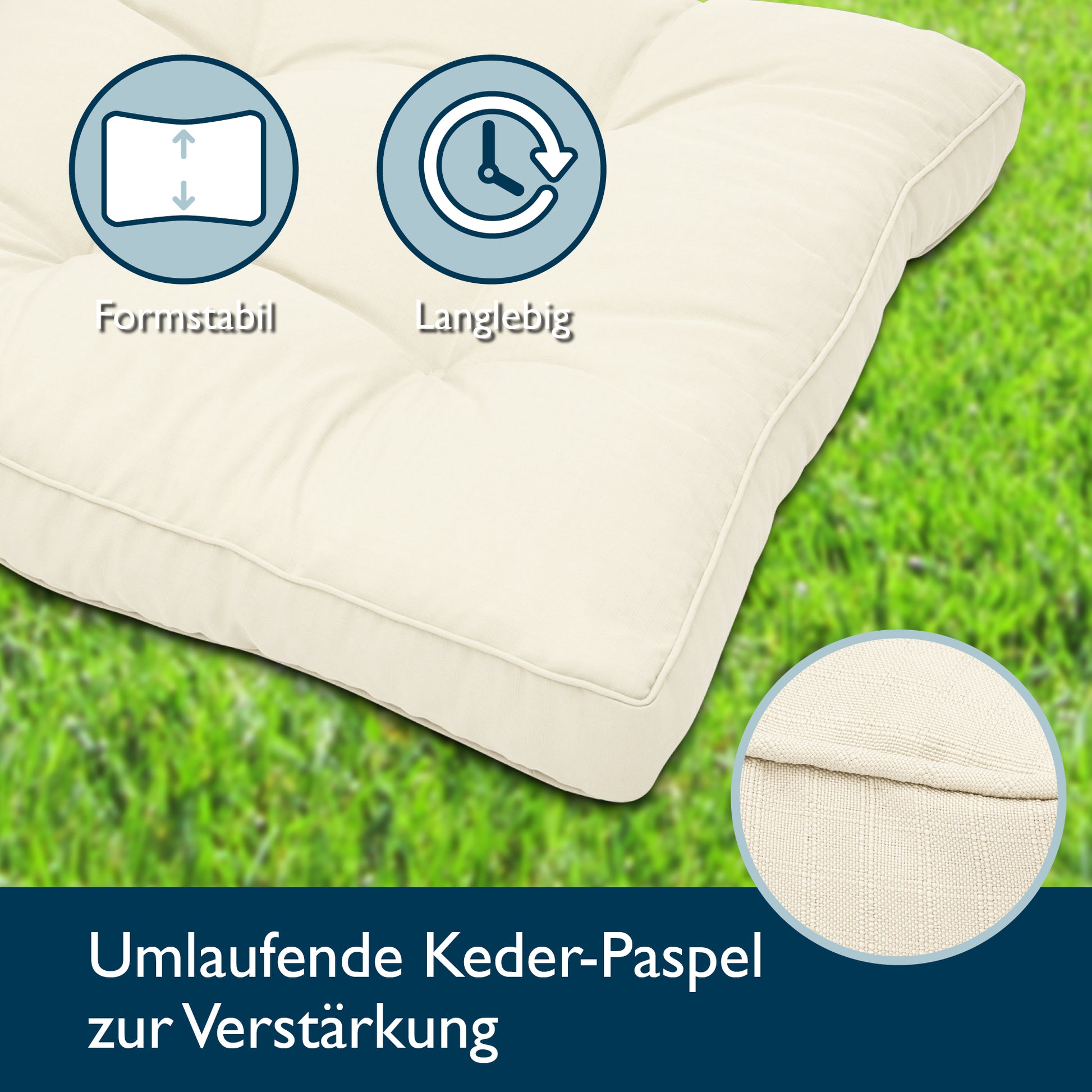 Beautissu Outdoor Lounge Rückenkissen & Sitzkissen 10/12 cm dick Natur