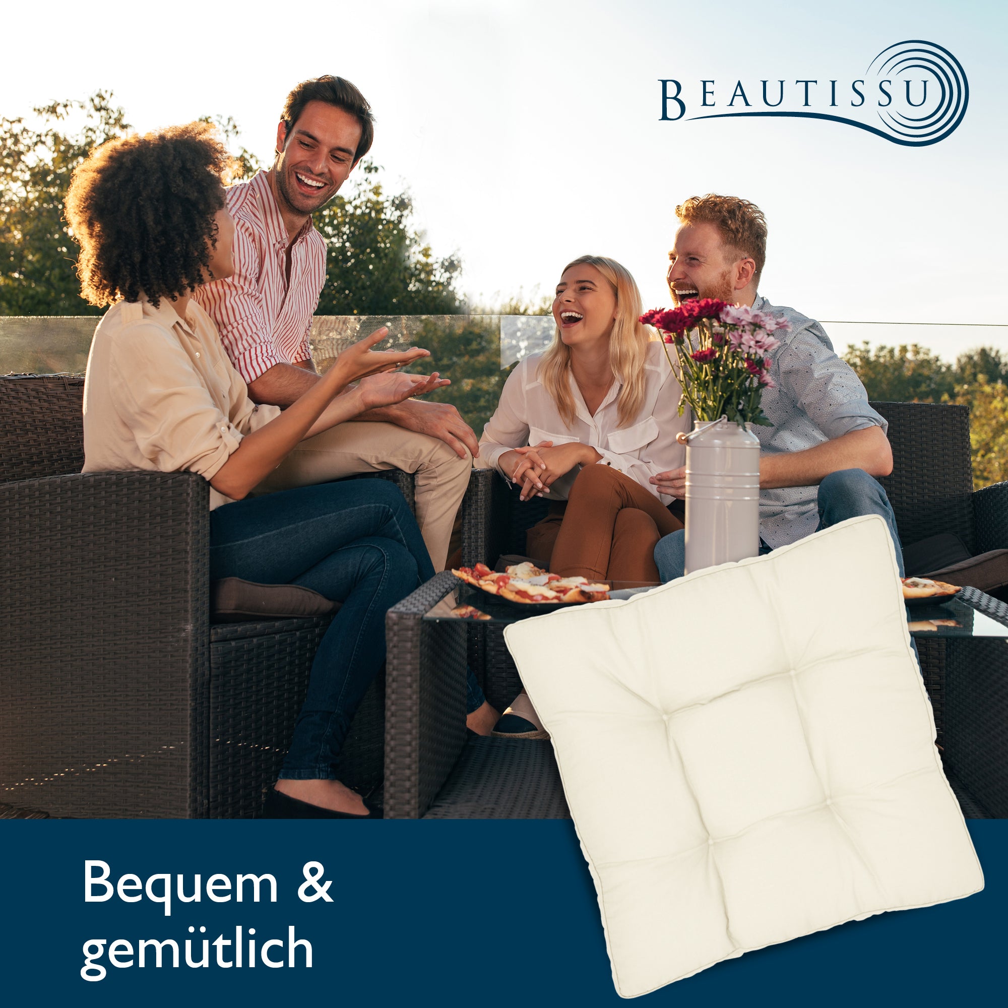 Beautissu Outdoor Lounge Rückenkissen & Sitzkissen 10/12 cm dick Natur