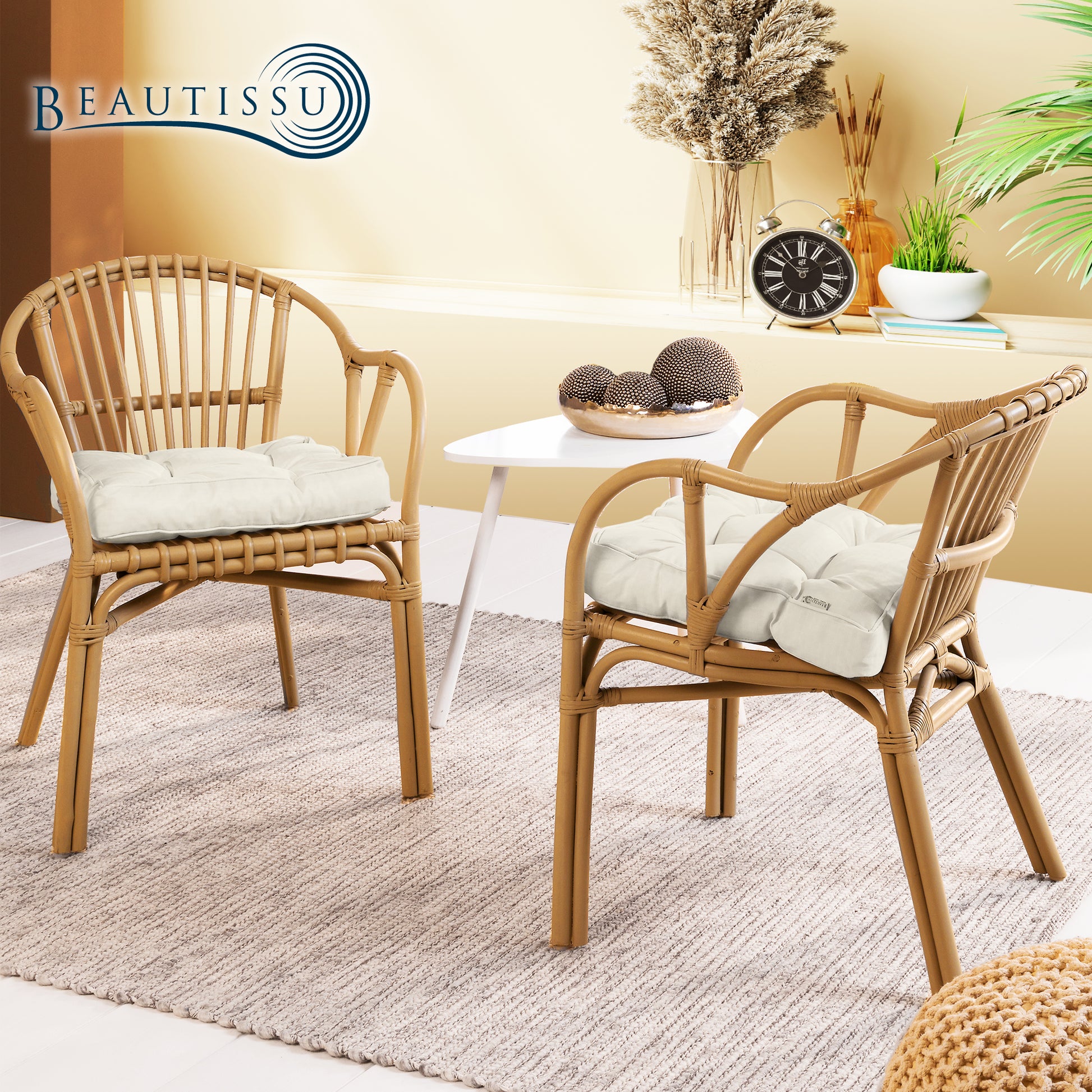 Beautissu Outdoor Lounge Rückenkissen & Sitzkissen 10/12 cm dick Natur