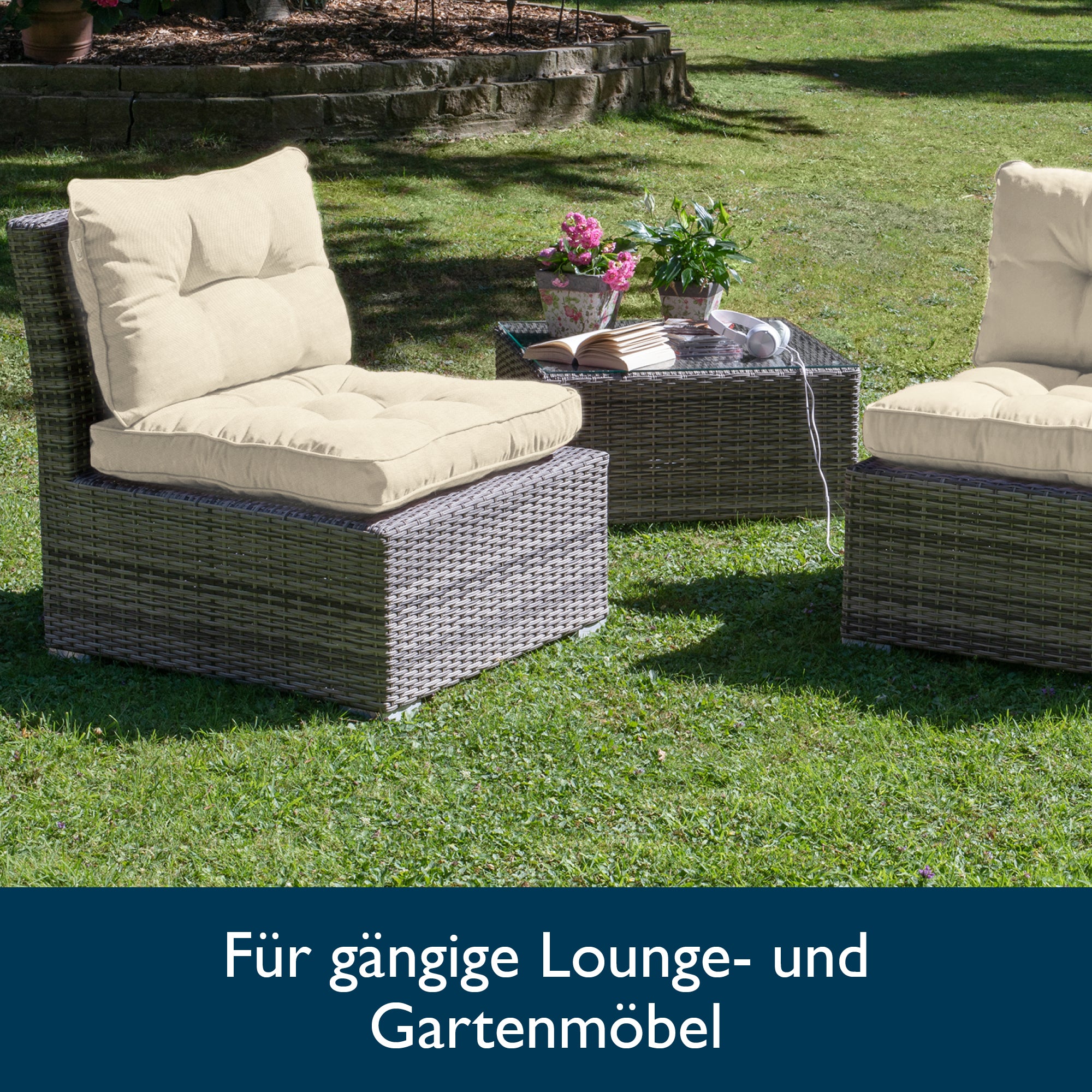 Beautissu Outdoor Lounge Rückenkissen & Sitzkissen 10/12 cm dick Natur